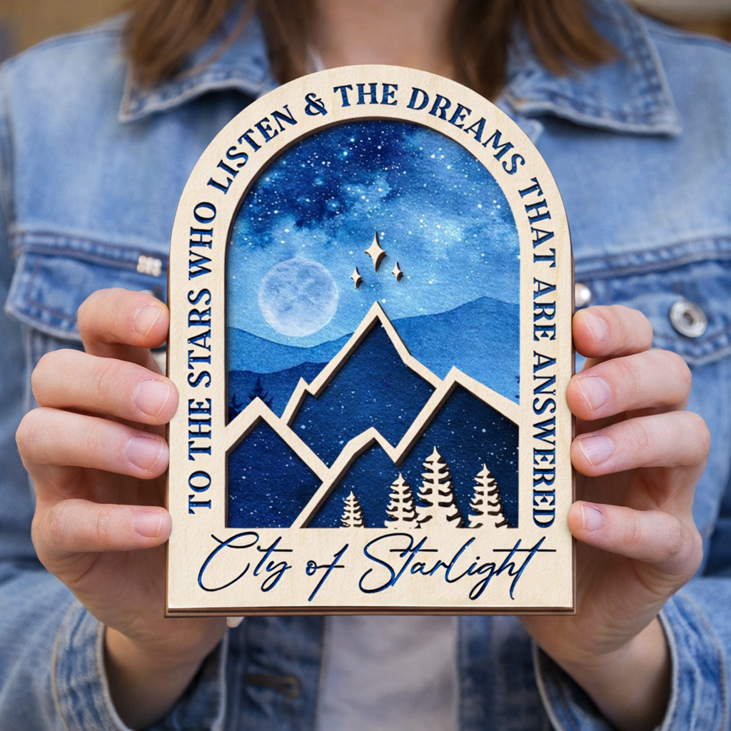 City of Starlight Bookshelf Sign, ACOTAR Wooden Shelf Decor, The Stars Who Listen Quote, Night Court Aesthetic, Spicy BookTok Smut Reader Sign BTVLR50