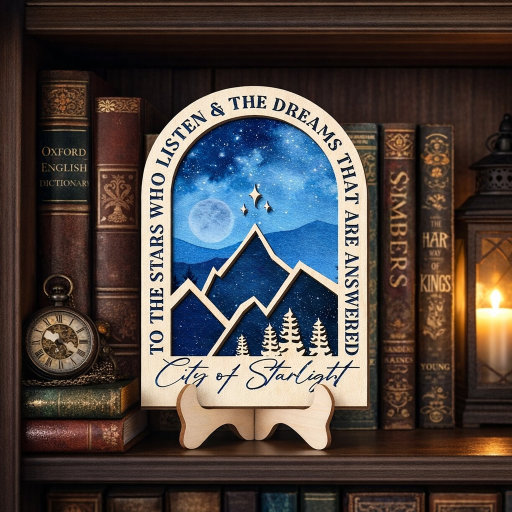 City of Starlight Bookshelf Sign, ACOTAR Wooden Shelf Decor, The Stars Who Listen Quote, Night Court Aesthetic, Spicy BookTok Smut Reader Sign BTVLR50