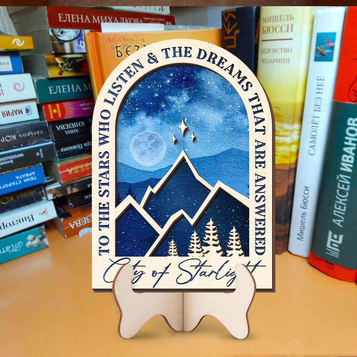 City of Starlight Bookshelf Sign, ACOTAR Wooden Shelf Decor, The Stars Who Listen Quote, Night Court Aesthetic, Spicy BookTok Smut Reader Sign BTVLR50