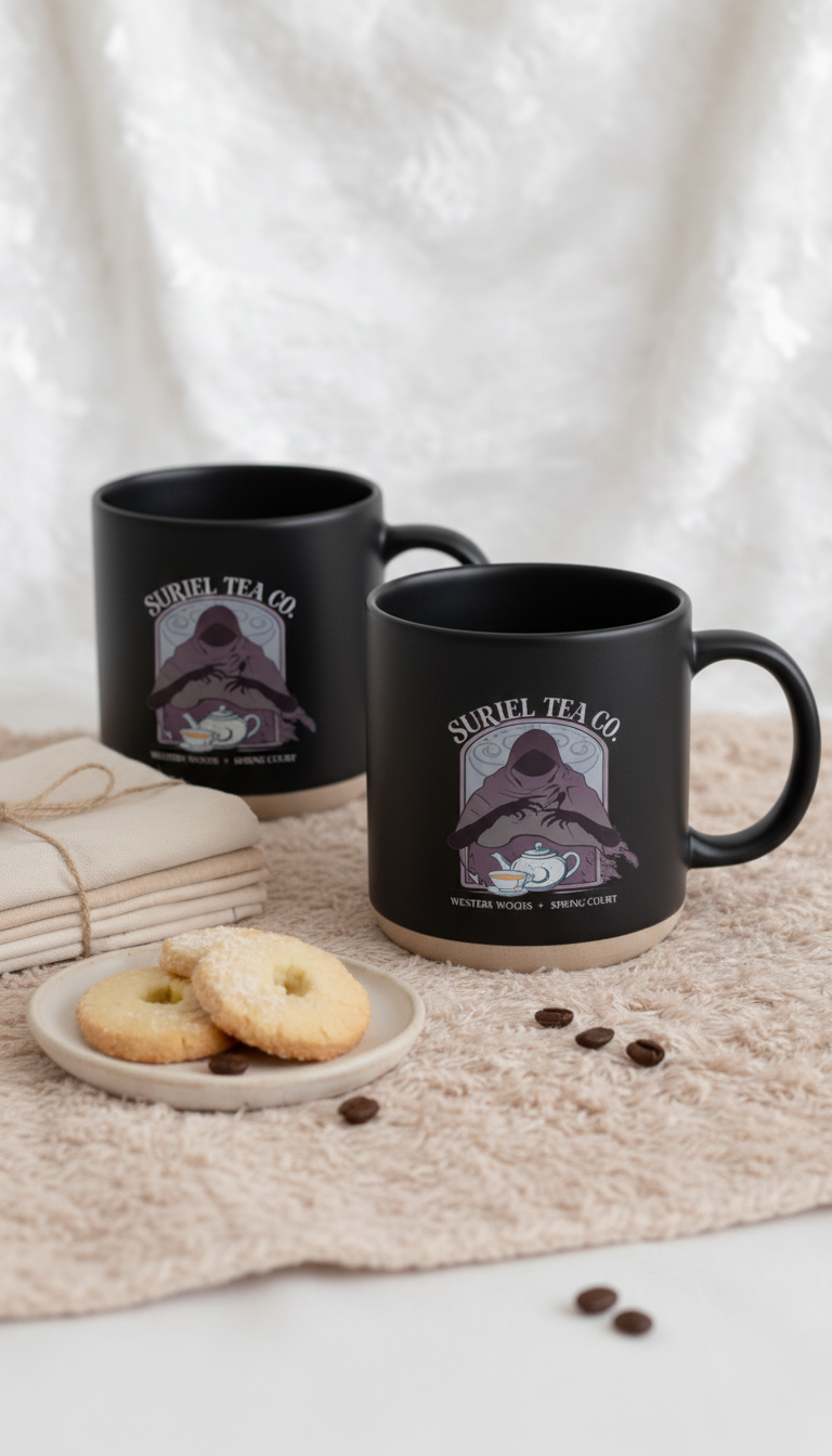 Suriel Tea Co Pottery Mug, ACOTAR Inspired Ceramic Coffee Cup, Bookish Fantasy Reader Gift, Spring Court Tea Mug PMVLR35