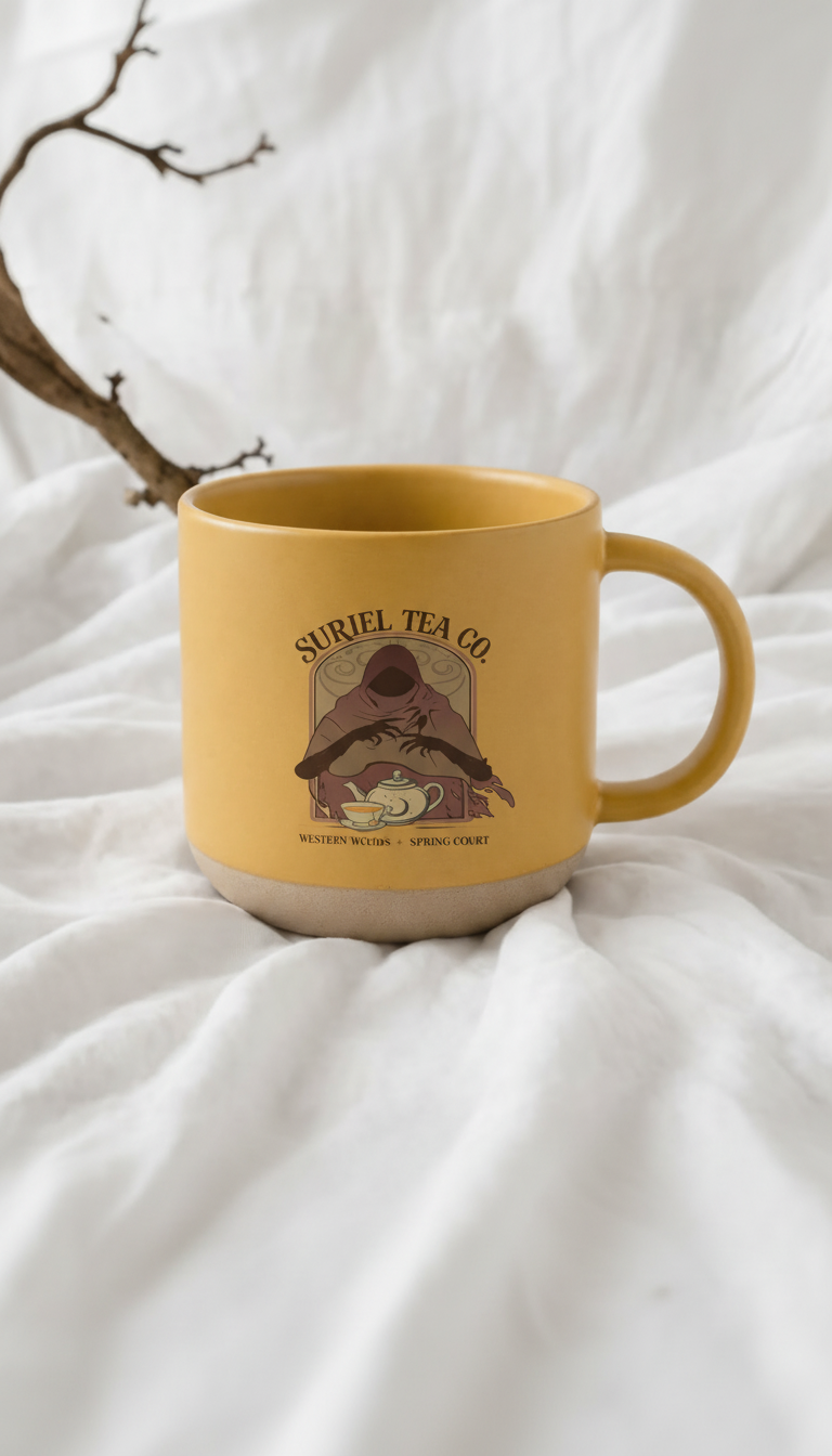 Suriel Tea Co Pottery Mug, ACOTAR Inspired Ceramic Coffee Cup, Bookish Fantasy Reader Gift, Spring Court Tea Mug PMVLR35