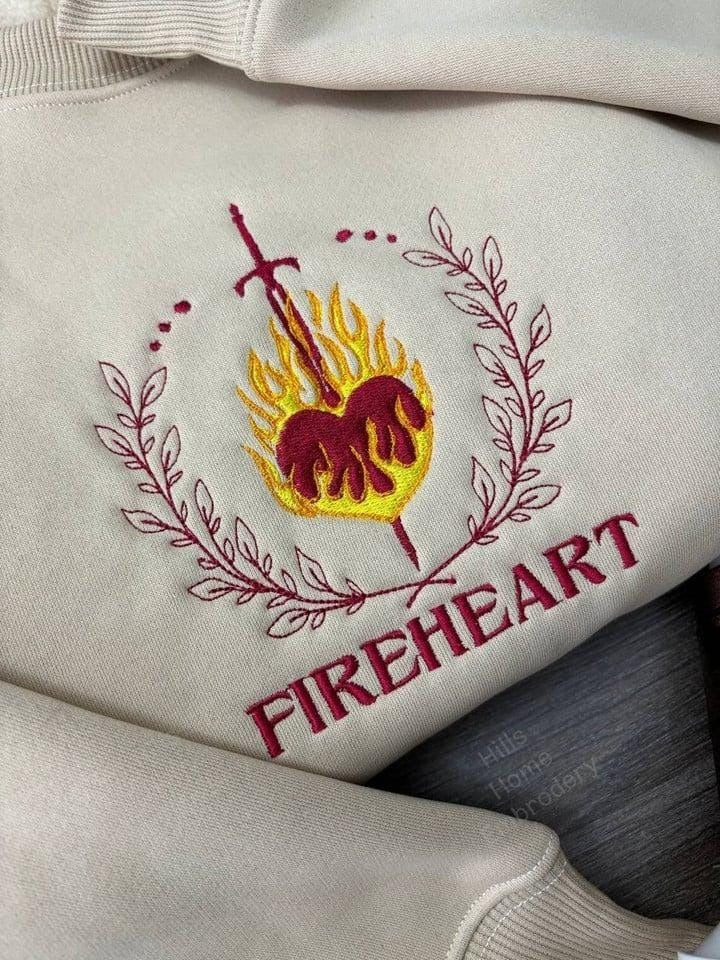 Throne Of Glass Fireheart Embroidered Sweatshirt, Tshirt,Throne Of Glass Quote, Empire of Storms, Heir of Fire Hoodie Gifts For Book Lovers VEMB33