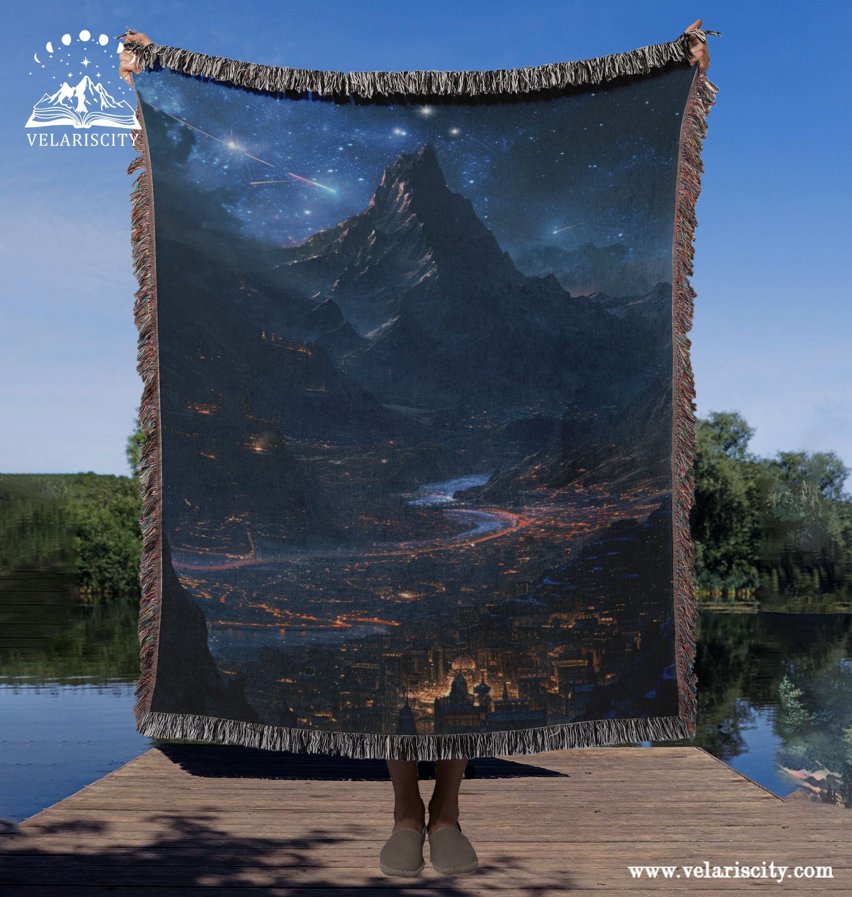 Velaris Inspired Woven Blanket, City of Starlight Design Throw, Mountain and Floral Fantasy Art, Magical Home Decor for ACOTAR Fans BKVLR14