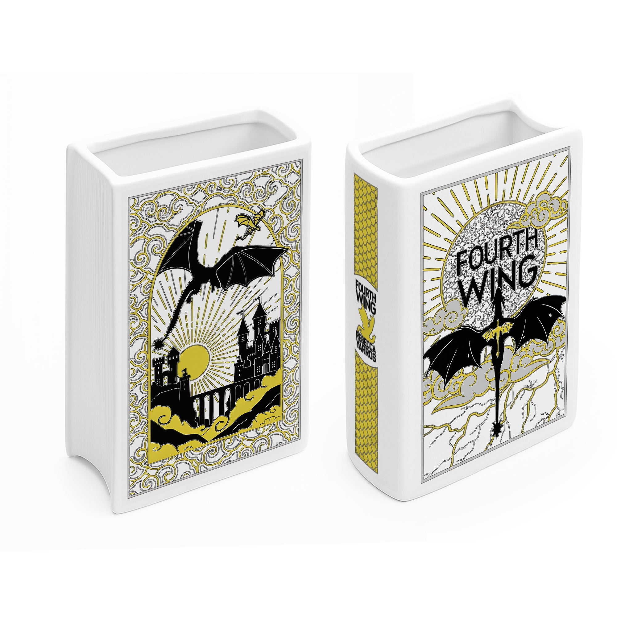 Fourth Wing Ceramic Book Vase, Bold Fantasy Dragon Decor, Sunburst Castle Aesthetic Gift for Book Lovers CVVRL15
