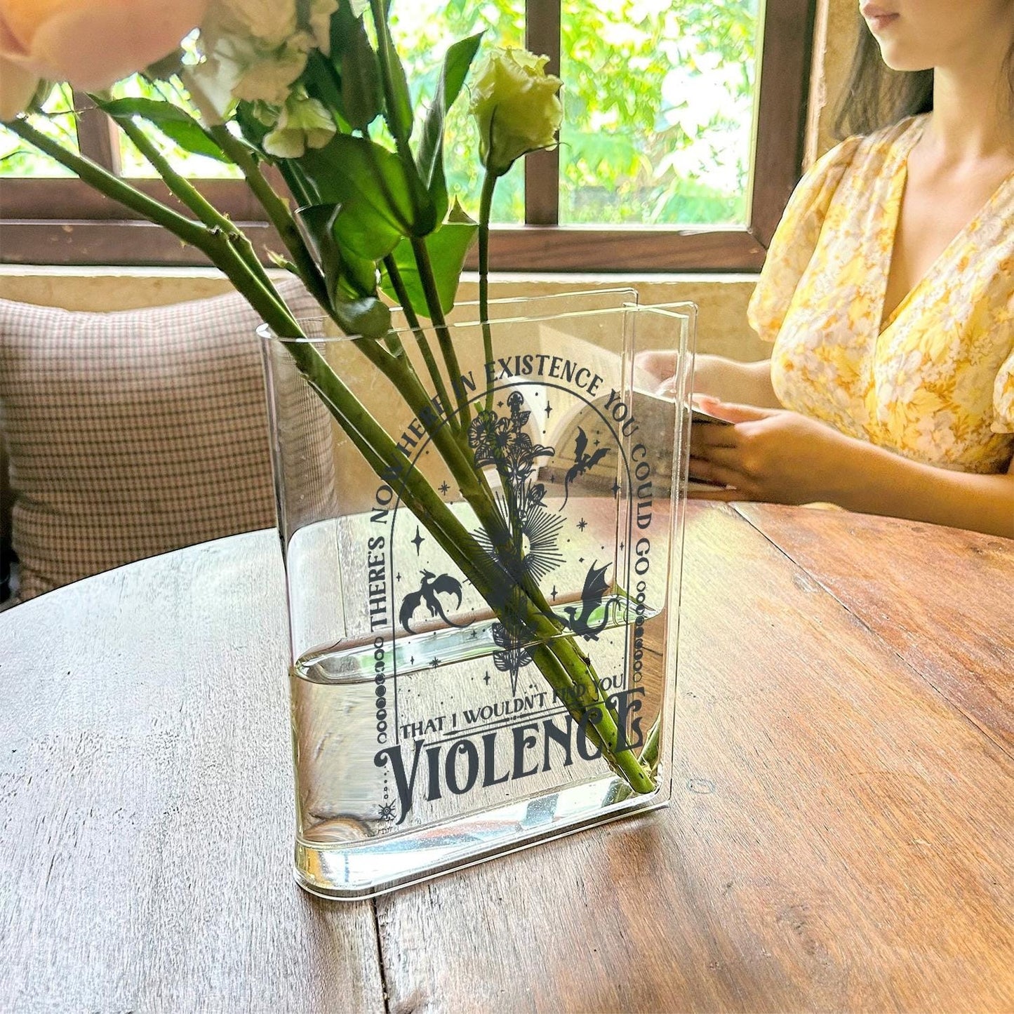 Xaden Riorson Book Vase, Fourth Wing Fantasy Vase Decor, Dragon Romance Flower Vase, Violence Quote Book Vase, Acrylic Book Lover Vase VLRBV15