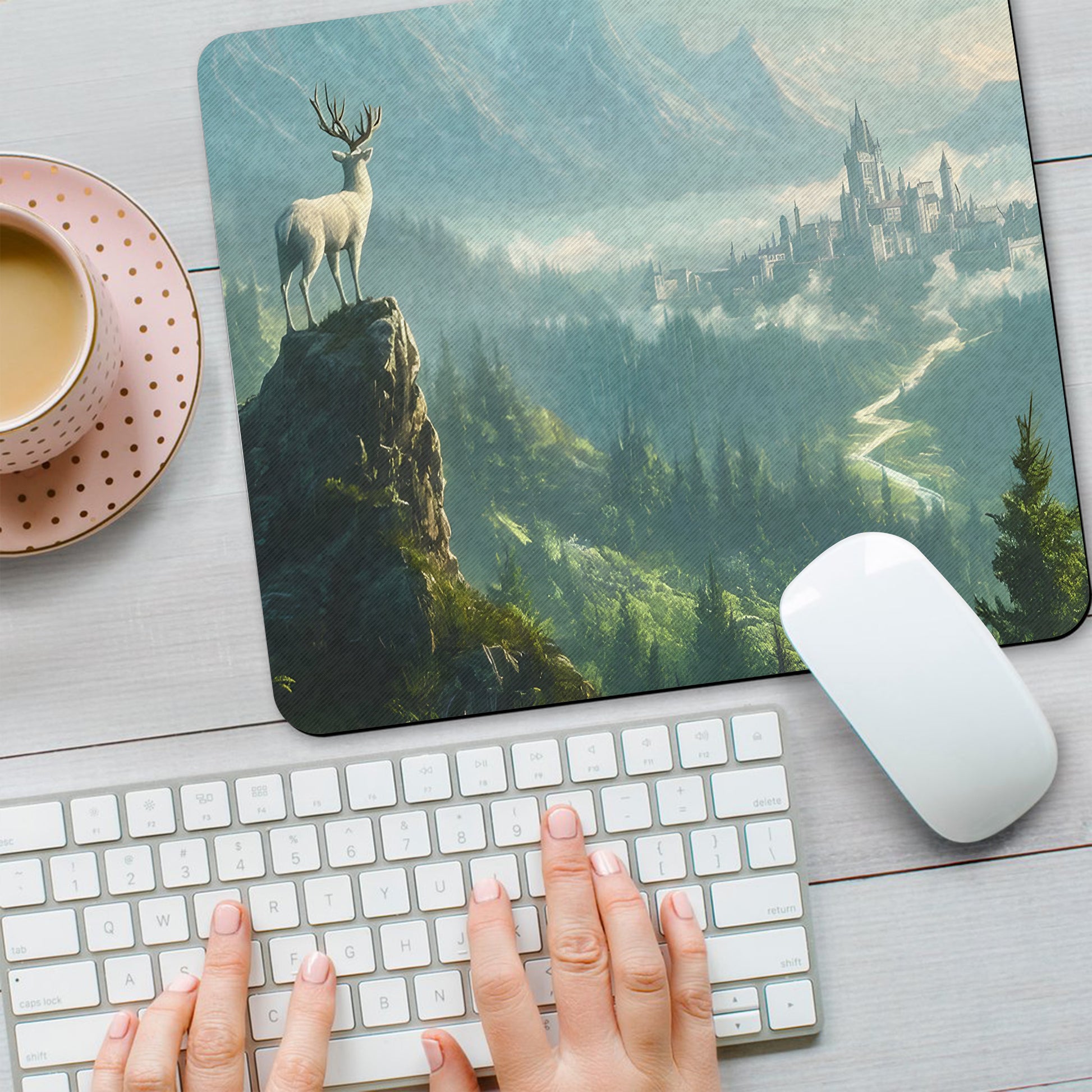 Throne of Glass Terrasen Desk Mat, White Stag Fantasy Landscape Desk Pad, Sarah J. Maas Bookish Mouse Pad DMVLR16