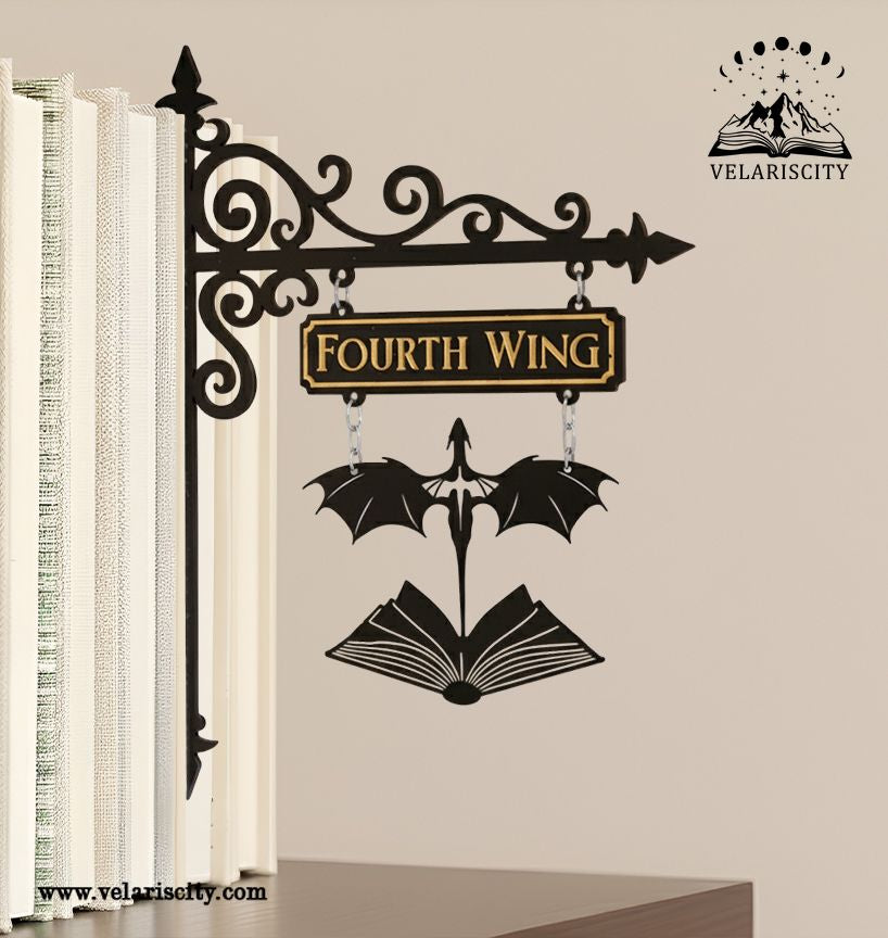 Fourth Wing Book Tavern Sign, Dragon Wing and Book Wooden Book Tracker, Basgiath Decor, Fantasy Bookish Gift for Readers BSVLR36
