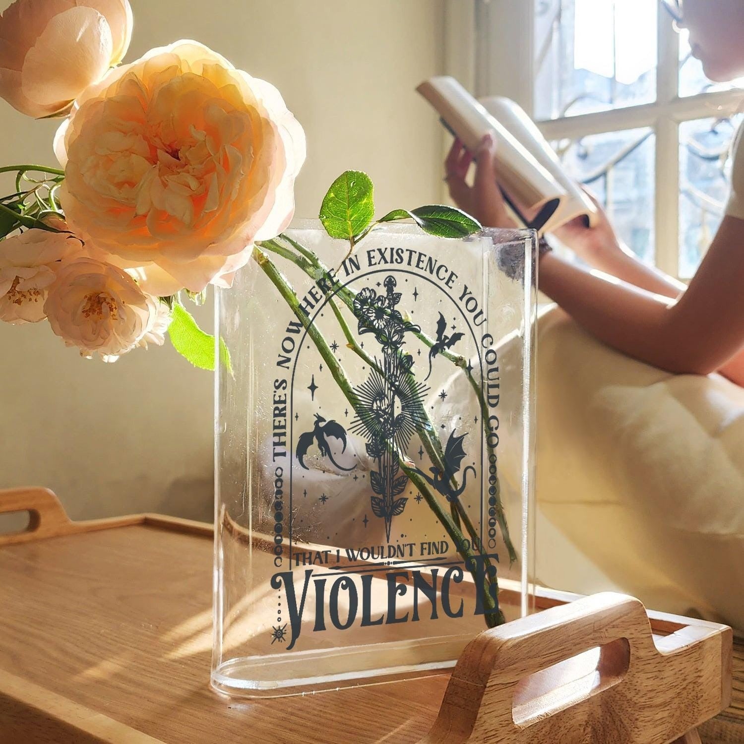 Xaden Riorson Book Vase, Fourth Wing Fantasy Vase Decor, Dragon Romance Flower Vase, Violence Quote Book Vase, Acrylic Book Lover Vase VLRBV15