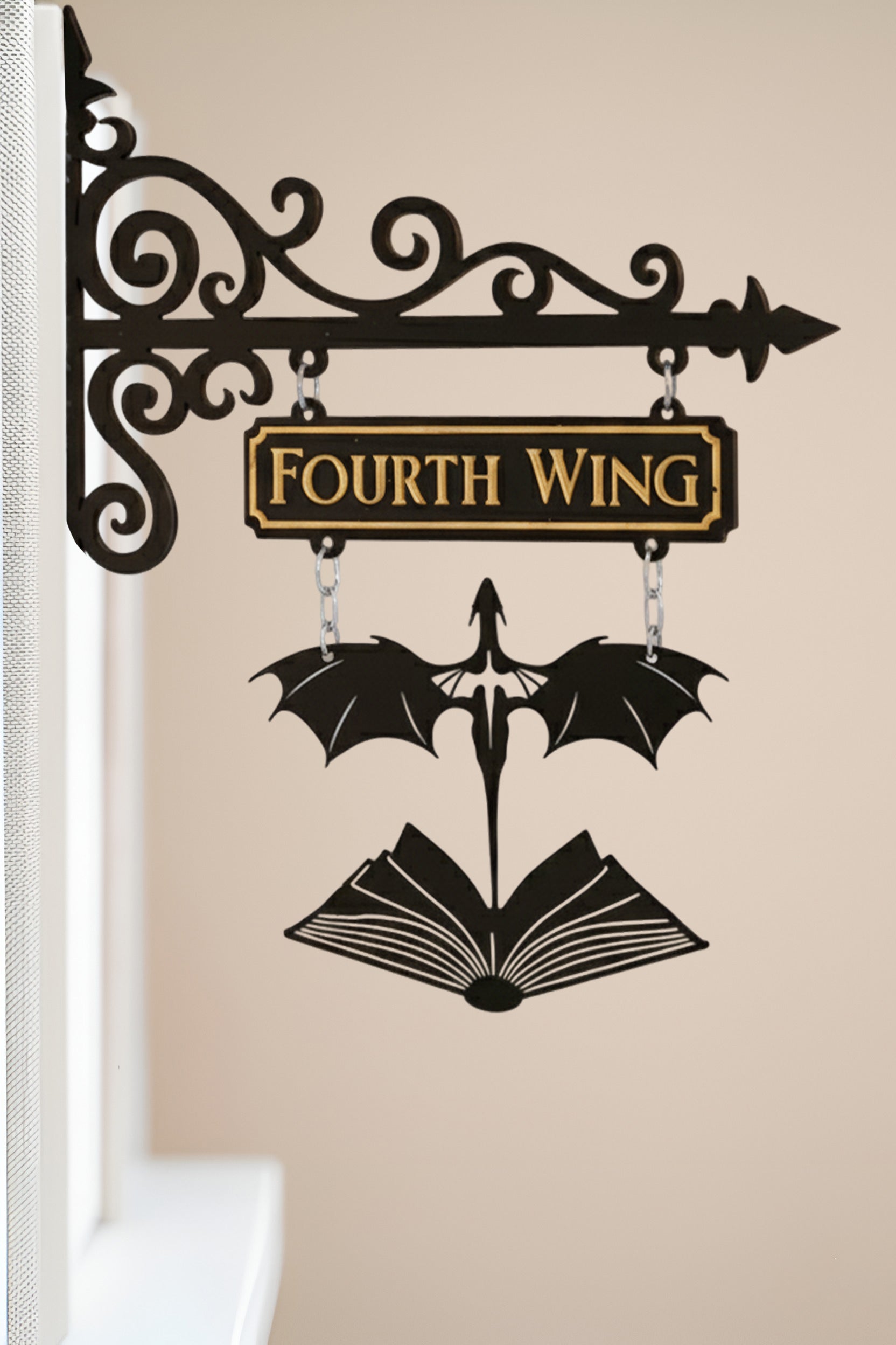 Fourth Wing Book Tavern Sign, Dragon Wing and Book Wooden Book Tracker, Basgiath Decor, Fantasy Bookish Gift for Readers BSVLR36