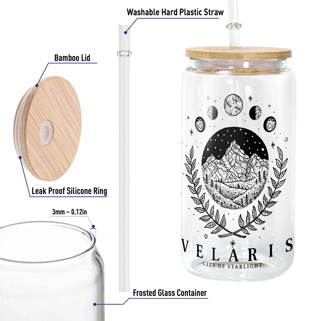 Velaris City of Starlight Glass Can Cup with Straw, ACOTAR A Court of Thorns and Roses Tumbler, Bookish Fantasy Gift GLVLR51