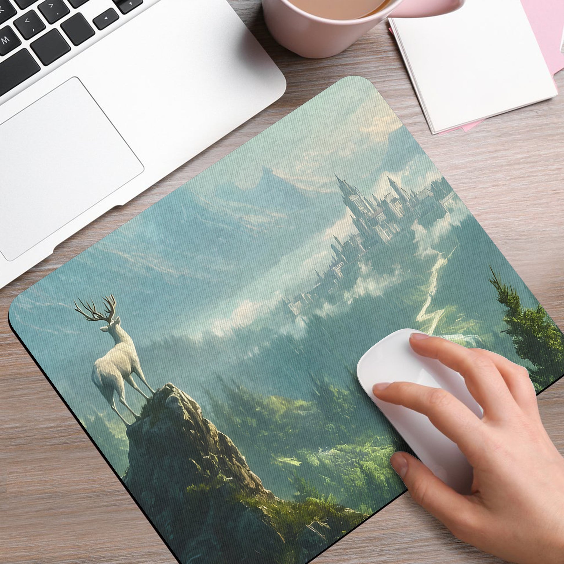 Throne of Glass Terrasen Desk Mat, White Stag Fantasy Landscape Desk Pad, Sarah J. Maas Bookish Mouse Pad DMVLR16