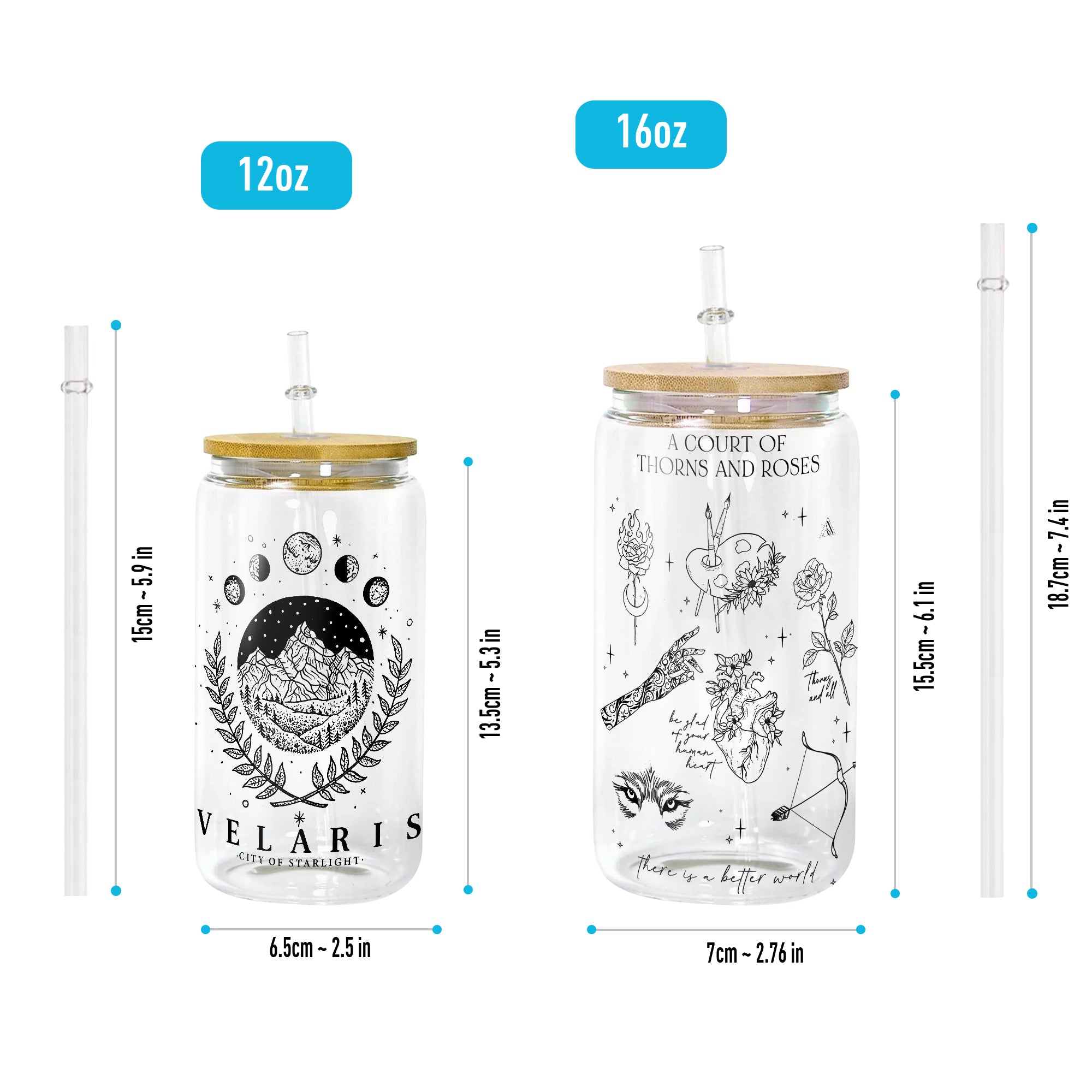 Velaris City of Starlight Glass Can Cup with Straw, ACOTAR A Court of Thorns and Roses Tumbler, Bookish Fantasy Gift GLVLR51
