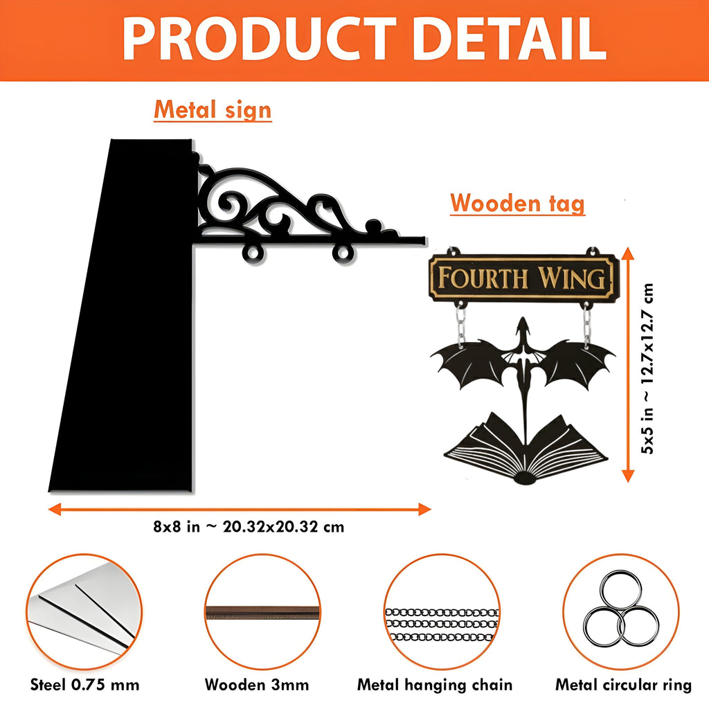 Fourth Wing Book Tavern Sign, Dragon Wing and Book Wooden Book Tracker, Basgiath Decor, Fantasy Bookish Gift for Readers BSVLR36
