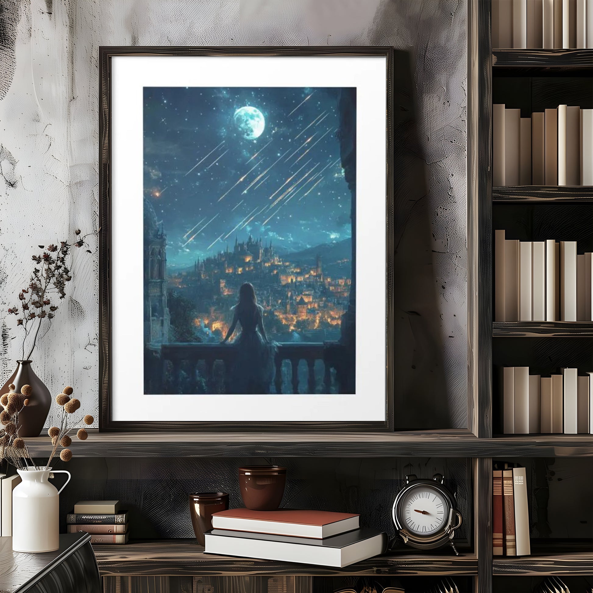 City of Falling Stars Fantasy Premium Poster, Magical Night Sky and Lanterns, Whimsical Fantasy Wall Art for Book Lovers, ACOTAR-Inspired VLRP57