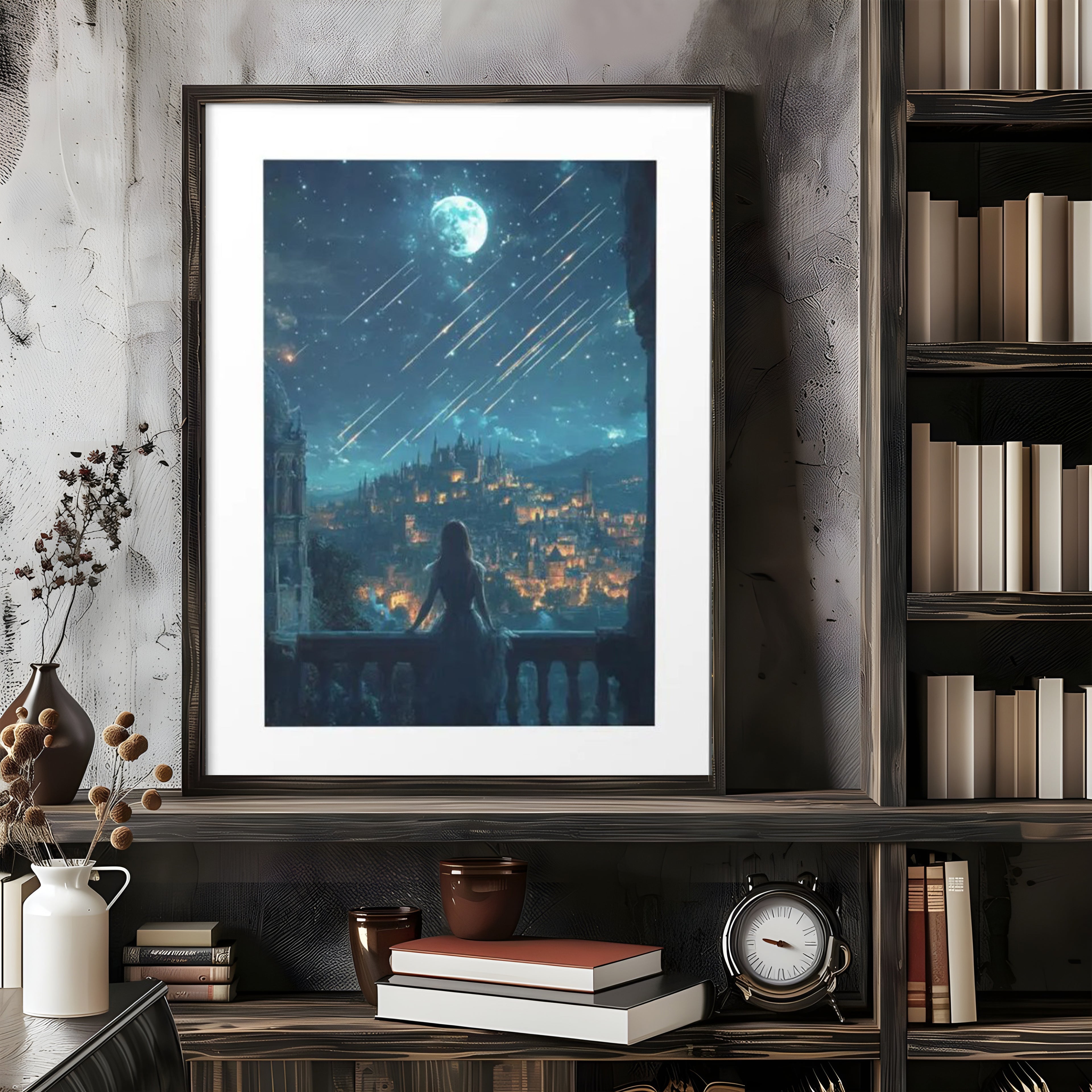 City of Falling Stars Fantasy Premium Poster, Magical Night Sky and Lanterns, Whimsical Fantasy Wall Art for Book Lovers, ACOTAR-Inspired VLRP57