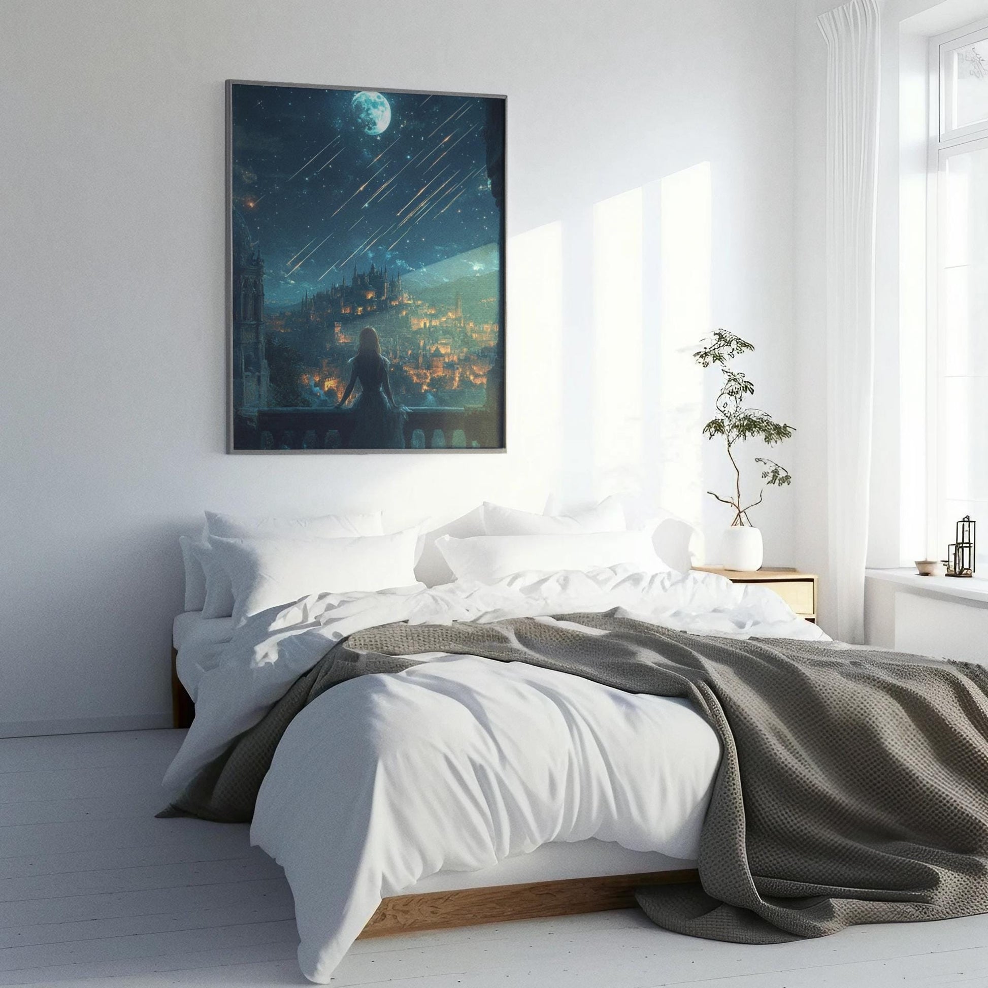 City of Falling Stars Fantasy Premium Poster, Magical Night Sky and Lanterns, Whimsical Fantasy Wall Art for Book Lovers, ACOTAR-Inspired VLRP57