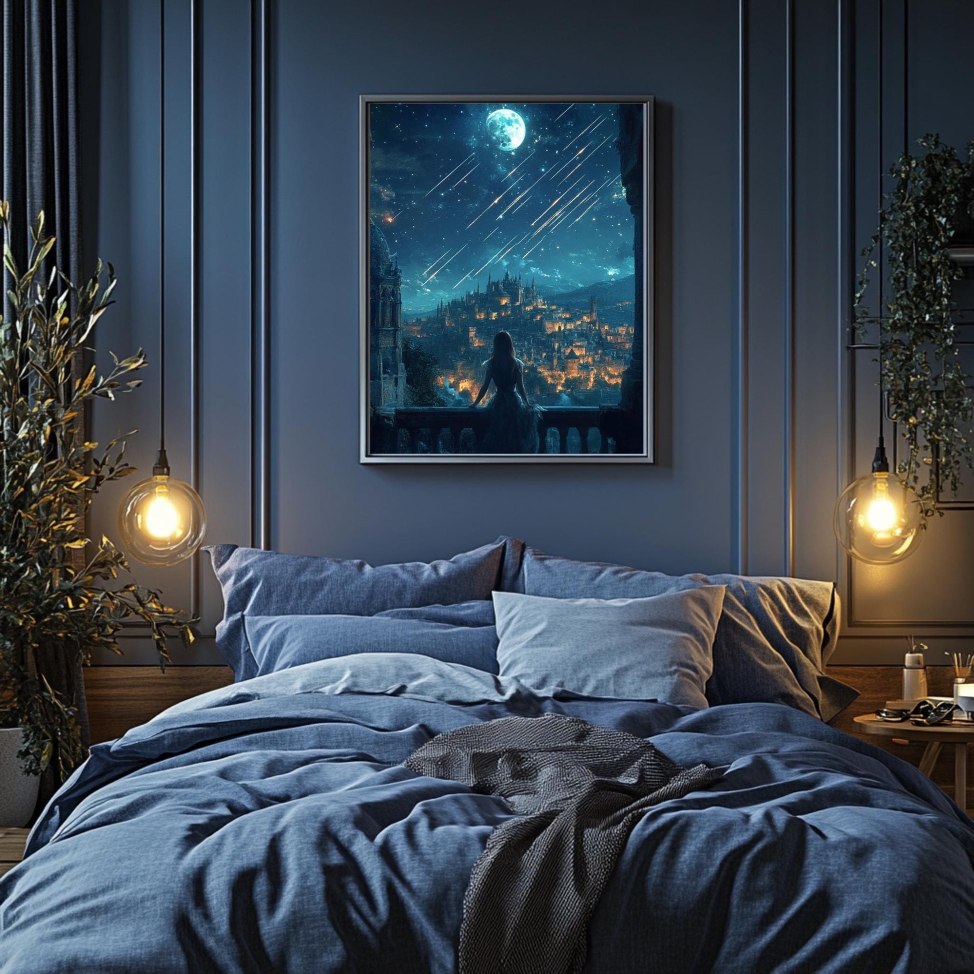 City of Falling Stars Fantasy Premium Poster, Magical Night Sky and Lanterns, Whimsical Fantasy Wall Art for Book Lovers, ACOTAR-Inspired VLRP57