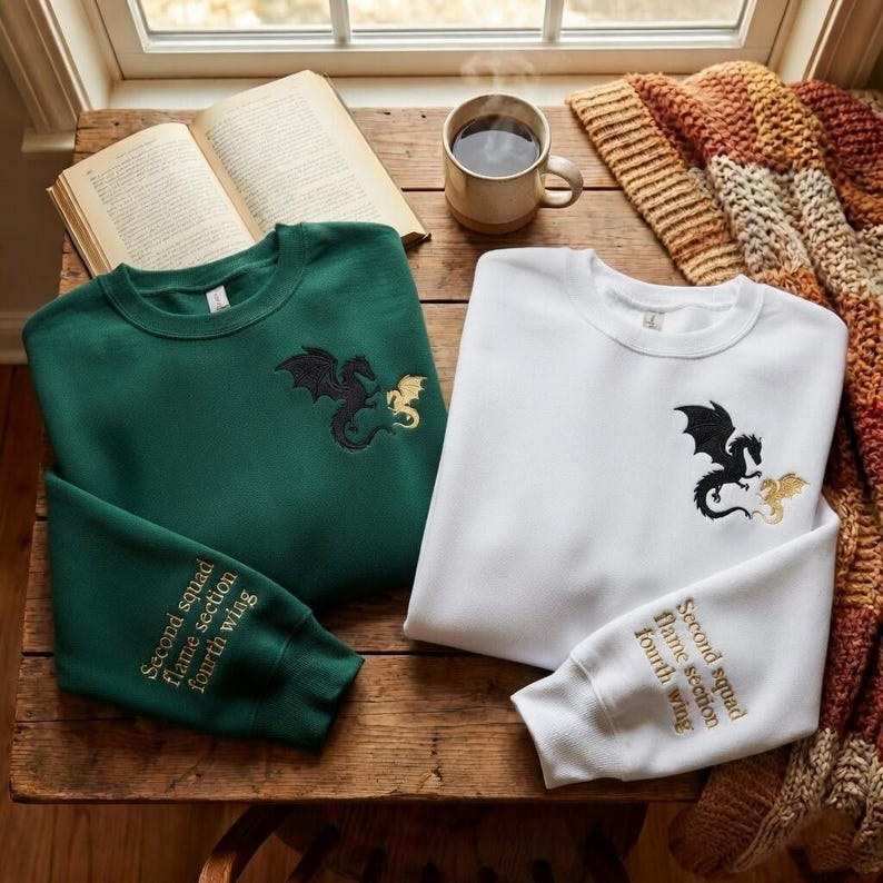 Dragon Pair Embroidered Sweatshirt, Fantasy Reader Crewneck, Cozy Bookish Gift, Squad Inspired Pullover for Romantasy Lovers VEMB80
