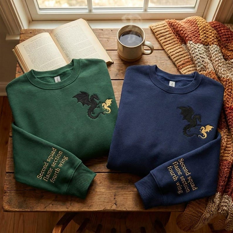 Dragon Pair Embroidered Sweatshirt, Fantasy Reader Crewneck, Cozy Bookish Gift, Squad Inspired Pullover for Romantasy Lovers VEMB80