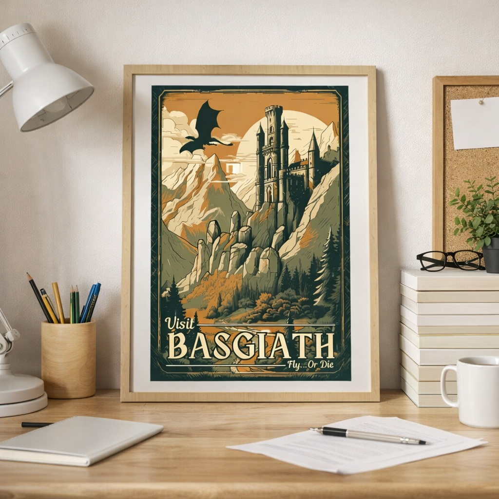 Basgiath War College Travel Poster, Fourth Wing Art Print, Rebecca Yarros Bookish Wall Art, Romantasy Reader Gift VLRP80