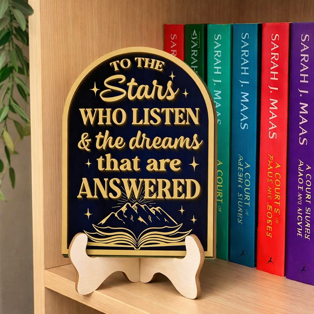 ACOTAR Bookshelf Decor, To the Stars Who Listen and the Dreams That Are Answered Sign, Wooden Signpost ACOTAR Library Decor BTVLR51