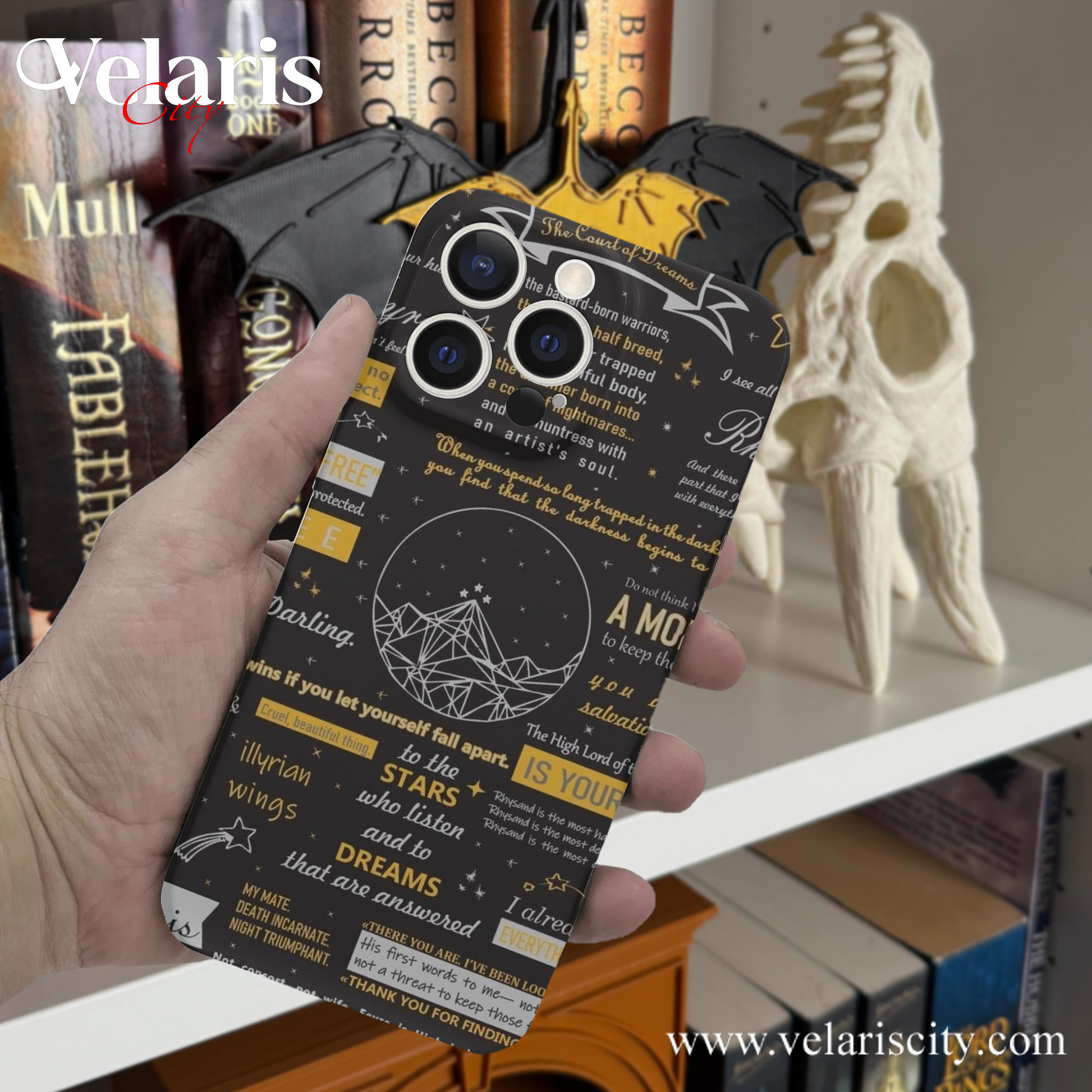 ACOTAR Phone Case, ACOTAR Quotes Collage Phone Case - Velaris and Illyrian Wings Inspired Fantasy iPhone Cover PCVLR15