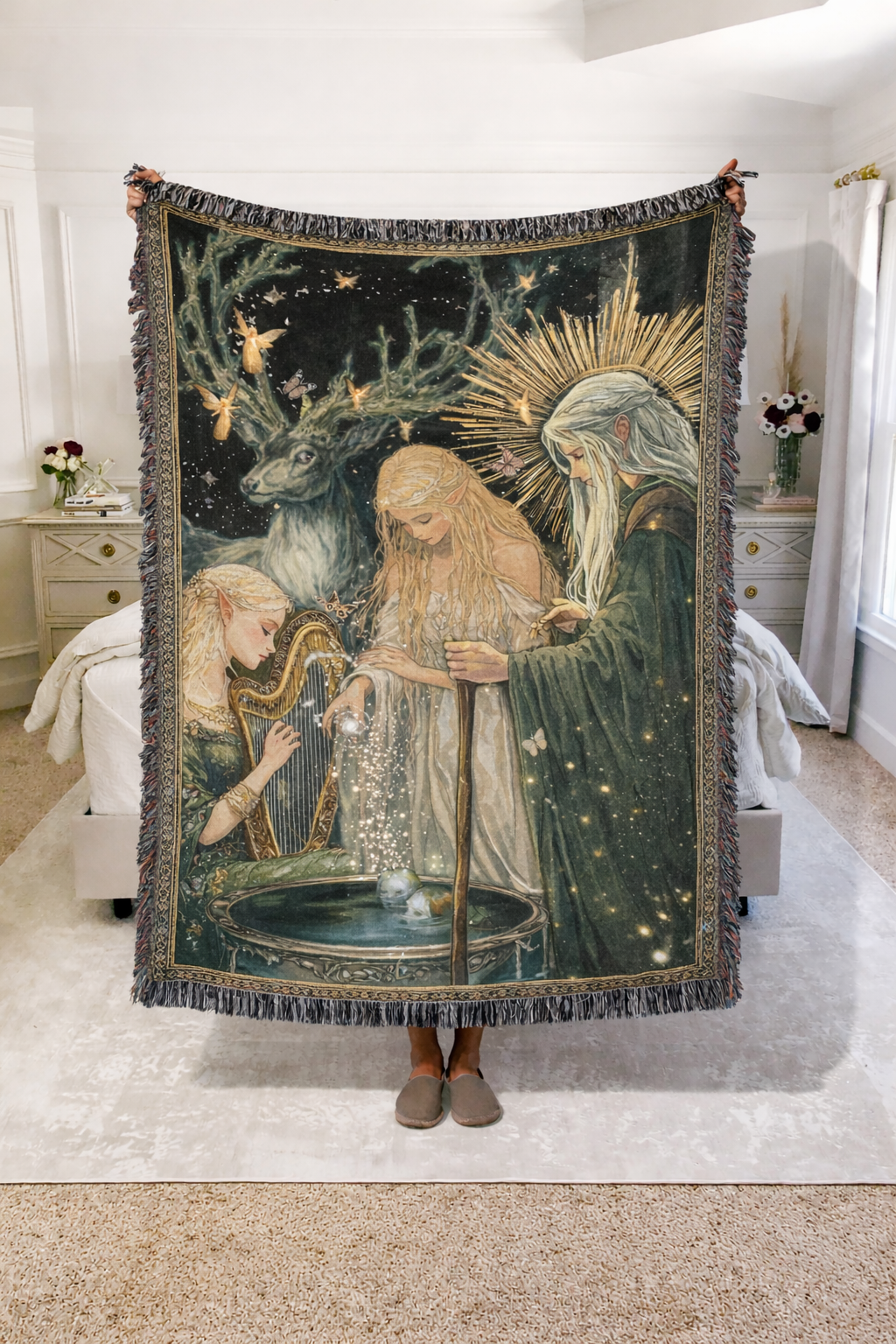 Throne of Glass Inspired Woven Blanket, Enchanted Fae Kingdom Throw, Celestial Bookish Home Decor, Gift for Fantasy Readers BKVLR10