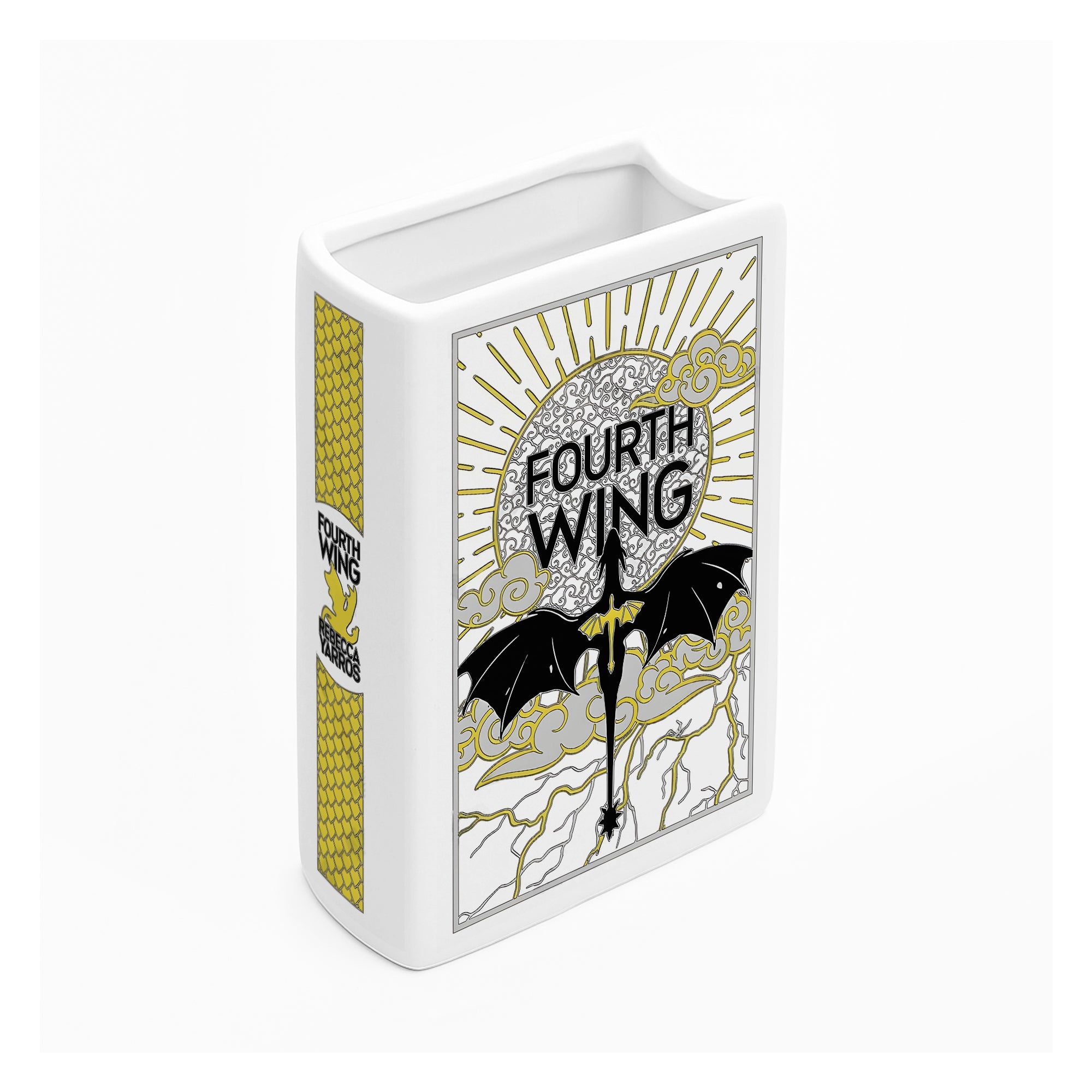 Fourth Wing Ceramic Book Vase, Bold Fantasy Dragon Decor, Sunburst Castle Aesthetic Gift for Book Lovers CVVRL15