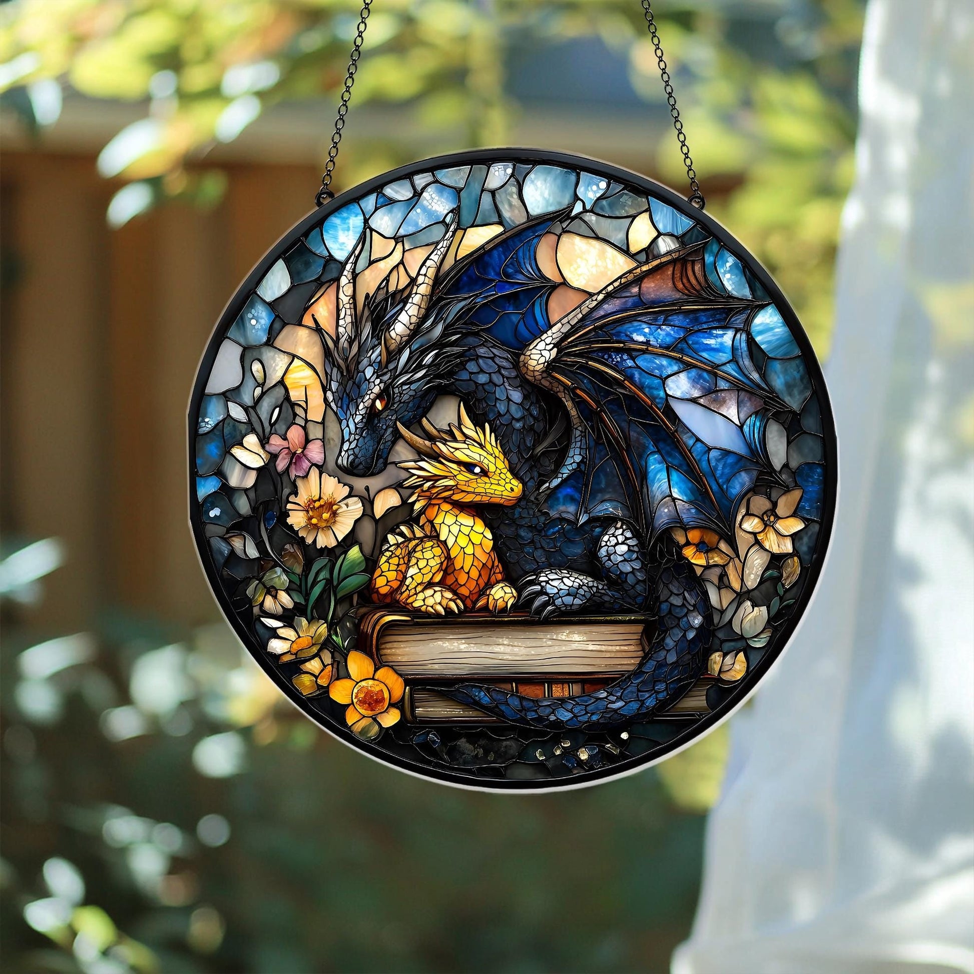 Fourth Wing Dragon Suncatcher Ornament, Tairn & Andarna Ornament for Readers, Book Lover Gift, Holiday Ornament, Onyx Storm Stained Glass SGVLR15