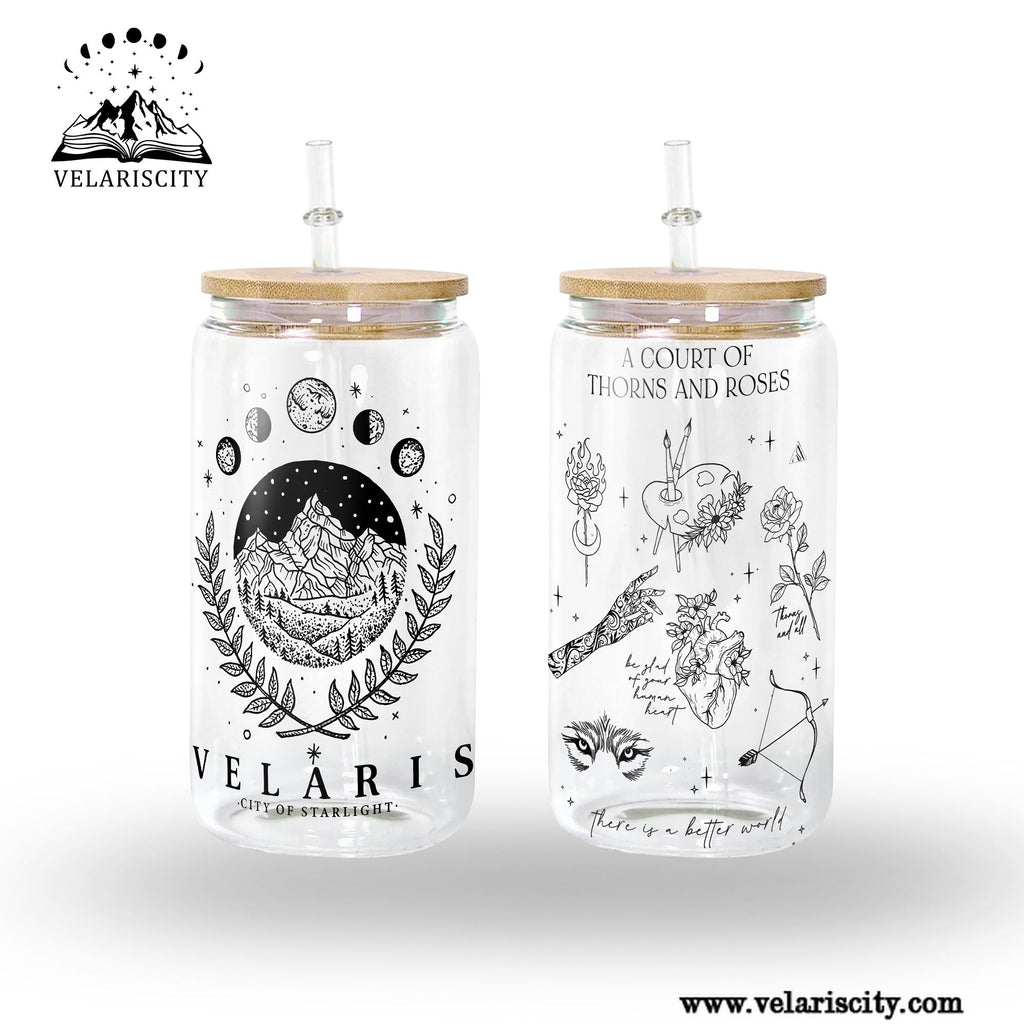 Velaris City of Starlight Glass Can Cup with Straw, ACOTAR A Court of Thorns and Roses Tumbler, Bookish Fantasy Gift GLVLR51