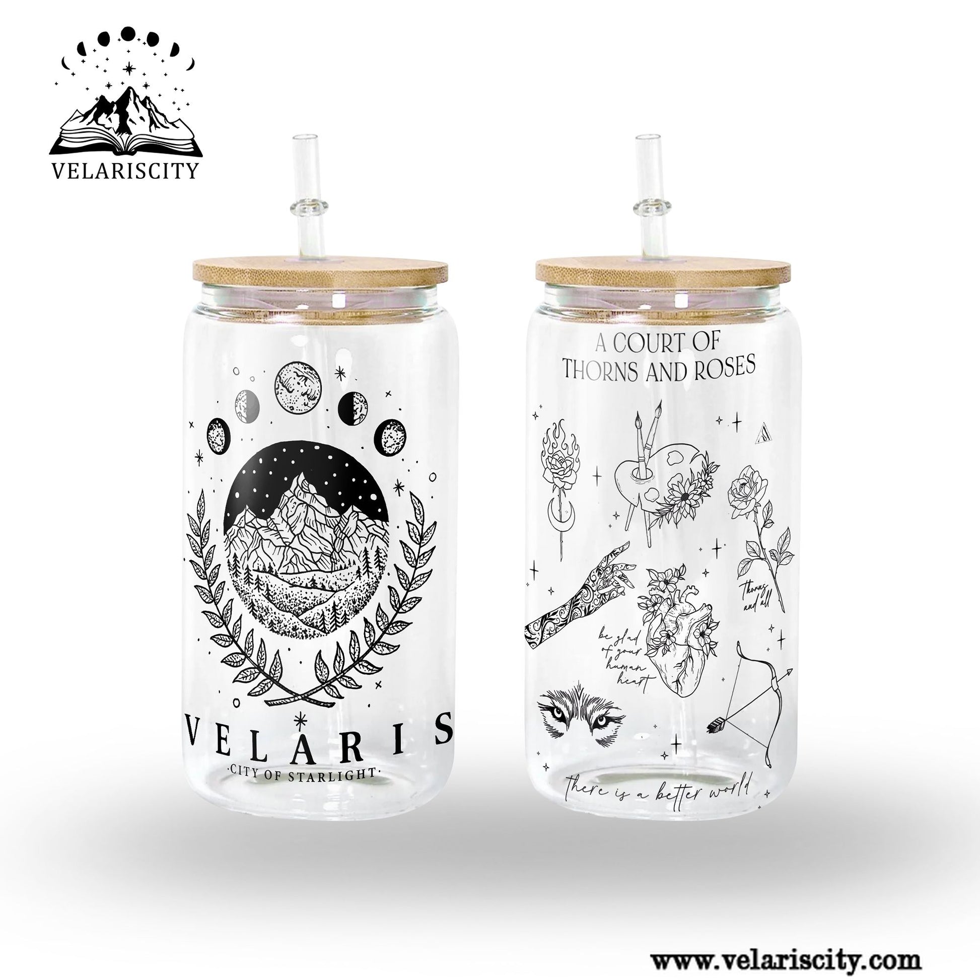 Velaris City of Starlight Glass Can Cup with Straw, ACOTAR A Court of Thorns and Roses Tumbler, Bookish Fantasy Gift GLVLR51