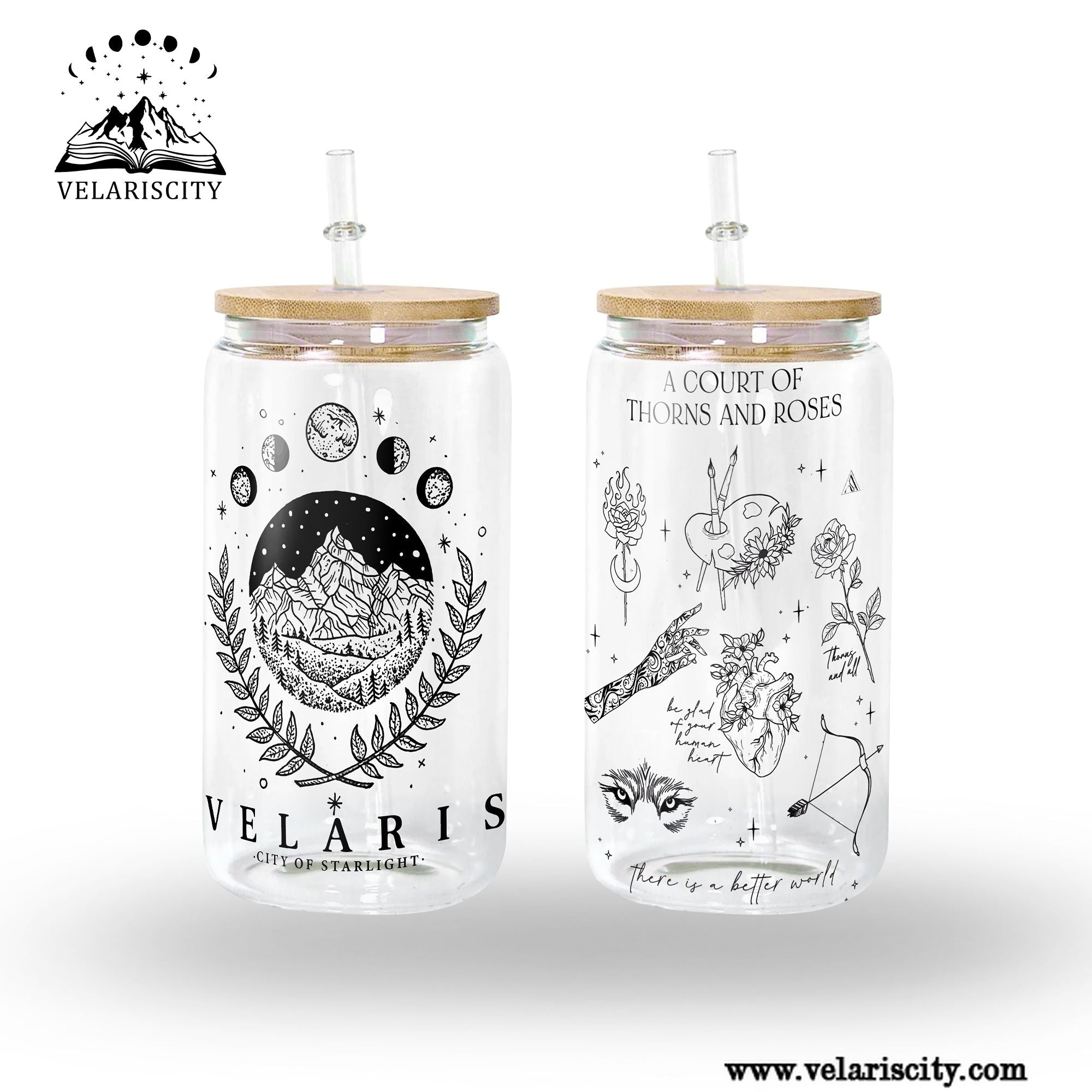 Velaris City of Starlight Glass Can Cup with Straw, ACOTAR A Court of Thorns and Roses Tumbler, Bookish Fantasy Gift GLVLR51