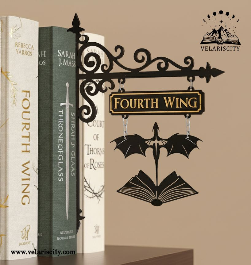 Fourth Wing Book Tavern Sign, Dragon Wing and Book Wooden Book Tracker, Basgiath Decor, Fantasy Bookish Gift for Readers BSVLR36