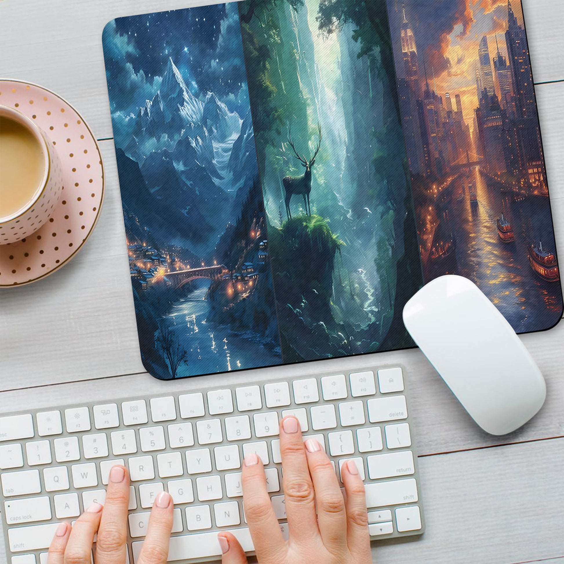 Throne of Glass Terrasen Desk Mat, White Stag Fantasy Landscape Desk Pad, Sarah J. Maas Bookish Mouse Pad DMVLR17