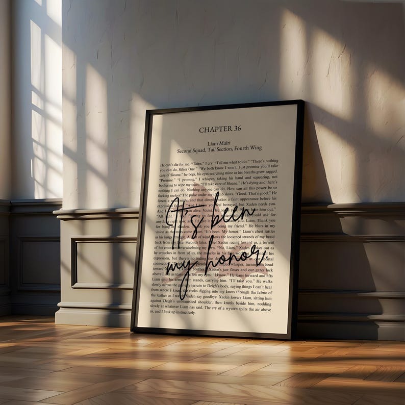 Fourth Wing Poster Quote - It Was My Honor, Wall Art, Violet Sorrengail, Liam's Last Words, Fourth Wing Print, Rebecca Yarros, Print Art VLRP17