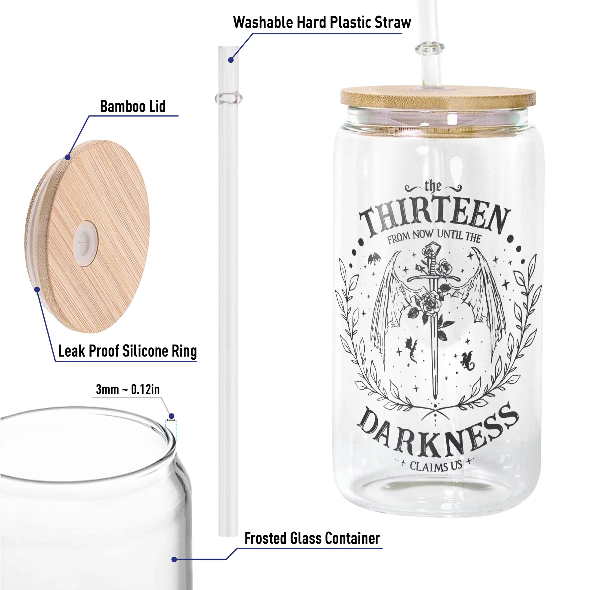 The Thirteen Glass Can Cup with Straw, Throne of Glass Manon Blackbeak Quote Tumbler, Bookish Fantasy Gift GLVLR52