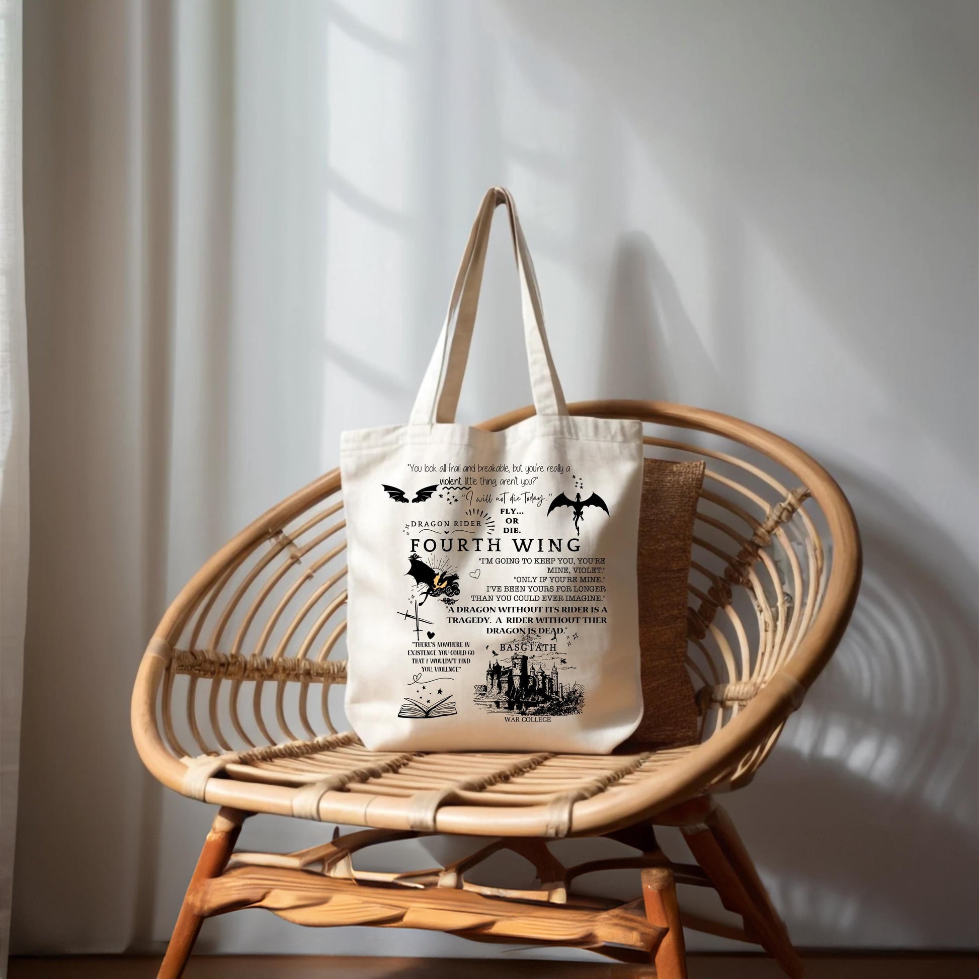 Basgiath War College Canvas Tote Bag, Fourth Wing Bag, Dragon Rider, Bookish Tote Bag, Riders Quadrant, Fantasy reader Gift Canvas Tote Bag TBVLR15