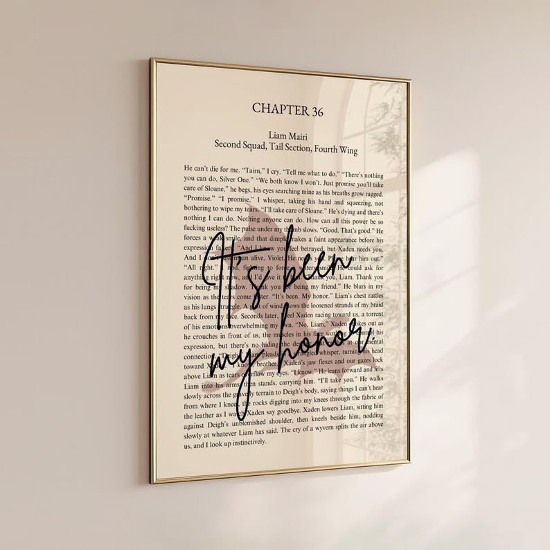 Fourth Wing Poster Quote - It Was My Honor, Wall Art, Violet Sorrengail, Liam's Last Words, Fourth Wing Print, Rebecca Yarros, Print Art VLRP17