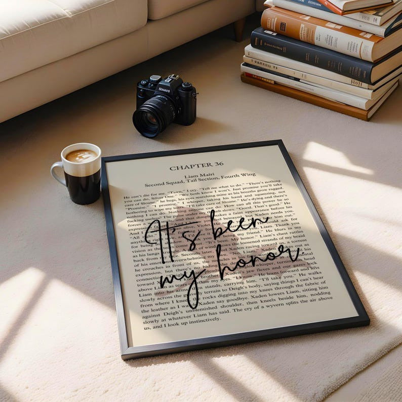 Fourth Wing Poster Quote - It Was My Honor, Wall Art, Violet Sorrengail, Liam's Last Words, Fourth Wing Print, Rebecca Yarros, Print Art VLRP17