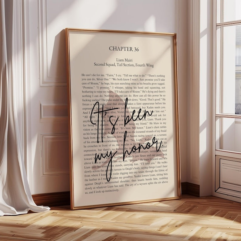 Fourth Wing Poster Quote - It Was My Honor, Wall Art, Violet Sorrengail, Liam's Last Words, Fourth Wing Print, Rebecca Yarros, Print Art VLRP17
