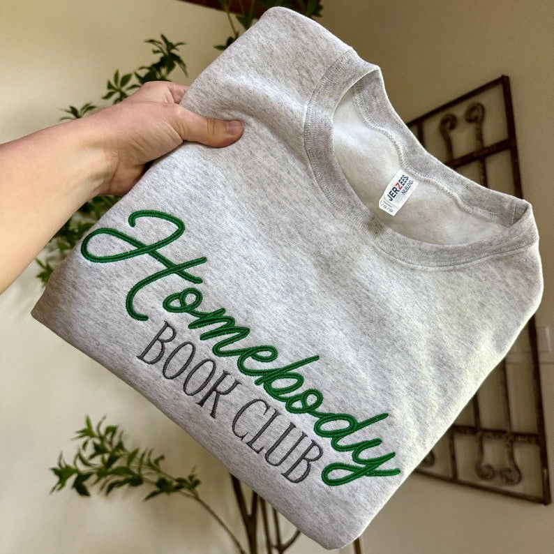 Book Club Embroidered Sweatshirt, Homebody Book Lover Pullover, Cozy Reading Sweater, Bookish Gift for Readers, Library Crewneck