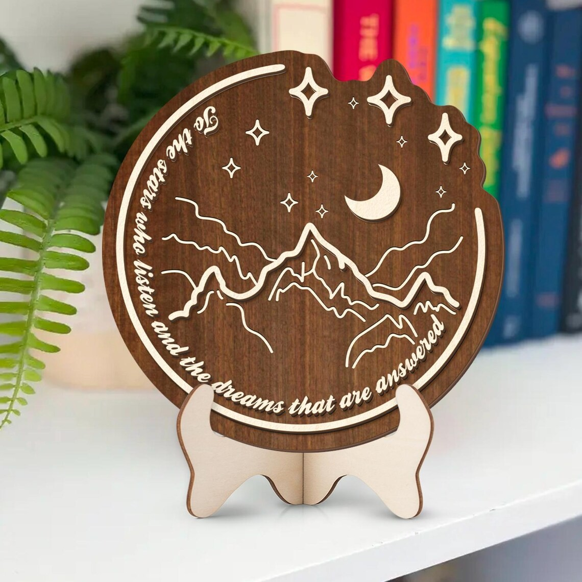 To The Stars Who Listen Book Sign, ACOTAR Bookshelf Decor, BookTok Bookish Sign, Book Lovers Gift, Fantasy Book Nook Decor