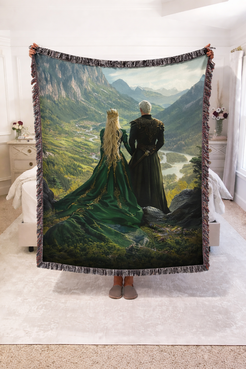 Throne of Glass Inspired Woven Blanket, Aelin and Rowan Fantasy Throw, Bookish Couple Blanket, Gift for Fantasy Readers BKVLR11