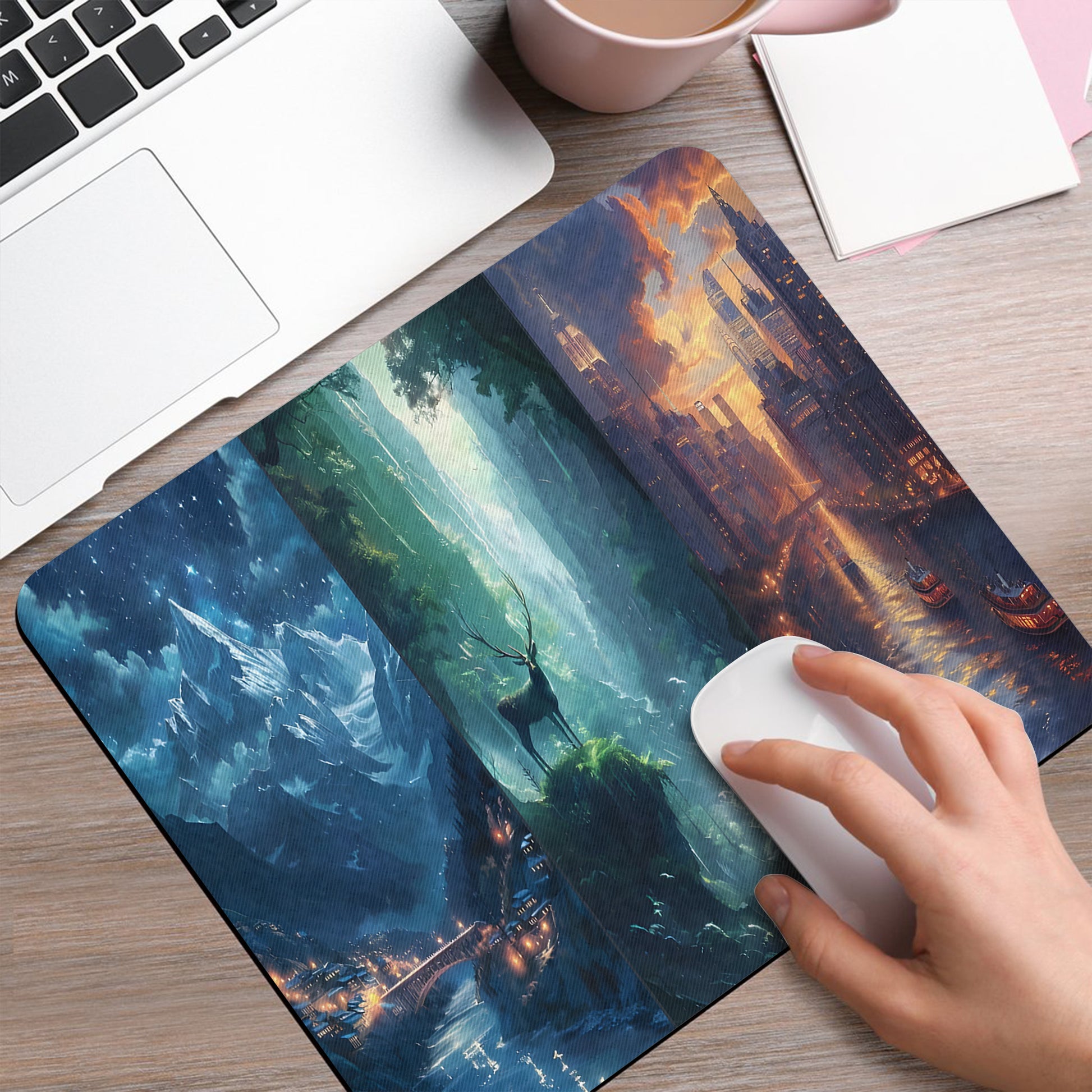Throne of Glass Terrasen Desk Mat, White Stag Fantasy Landscape Desk Pad, Sarah J. Maas Bookish Mouse Pad DMVLR17