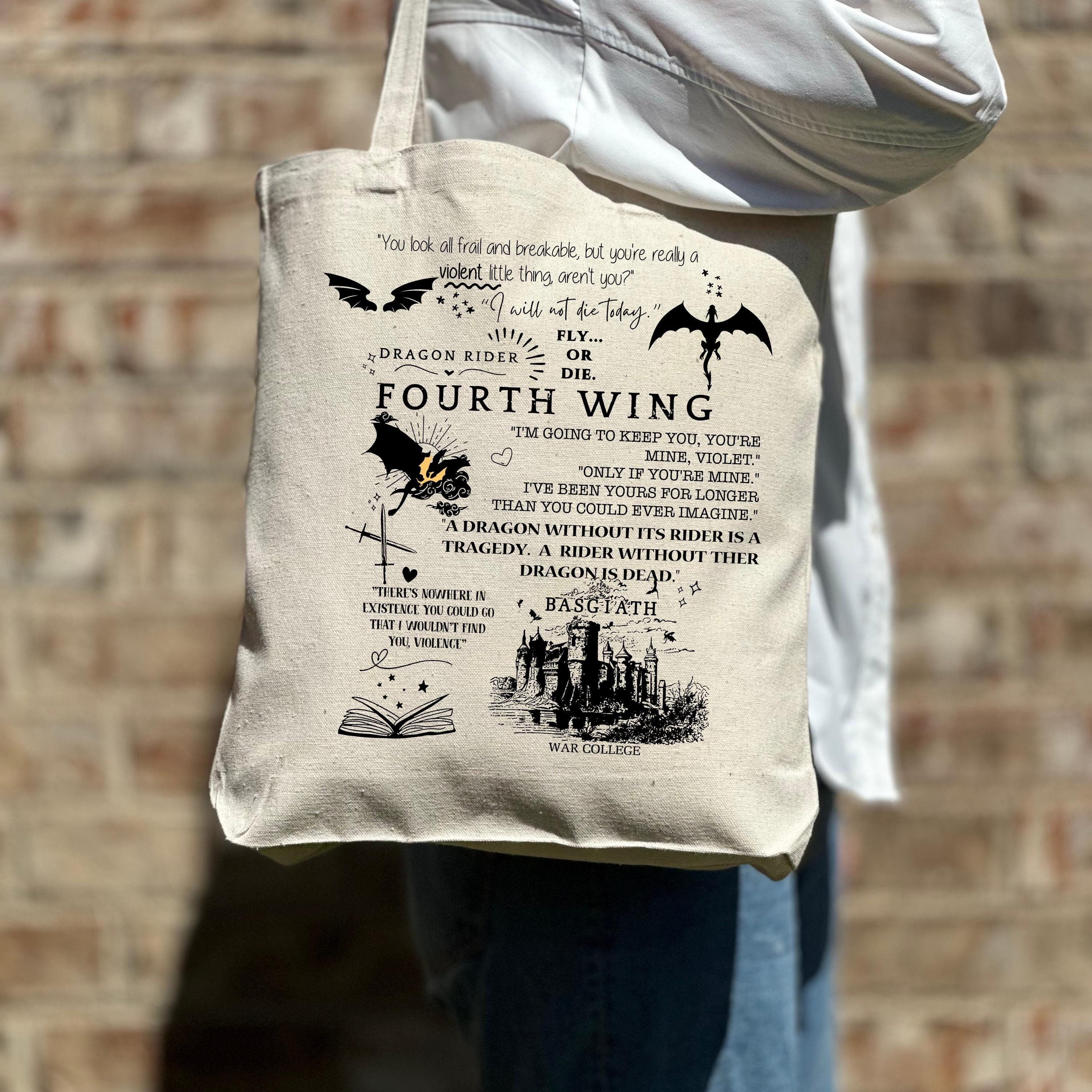 Basgiath War College Canvas Tote Bag, Fourth Wing Bag, Dragon Rider, Bookish Tote Bag, Riders Quadrant, Fantasy reader Gift Canvas Tote Bag TBVLR15