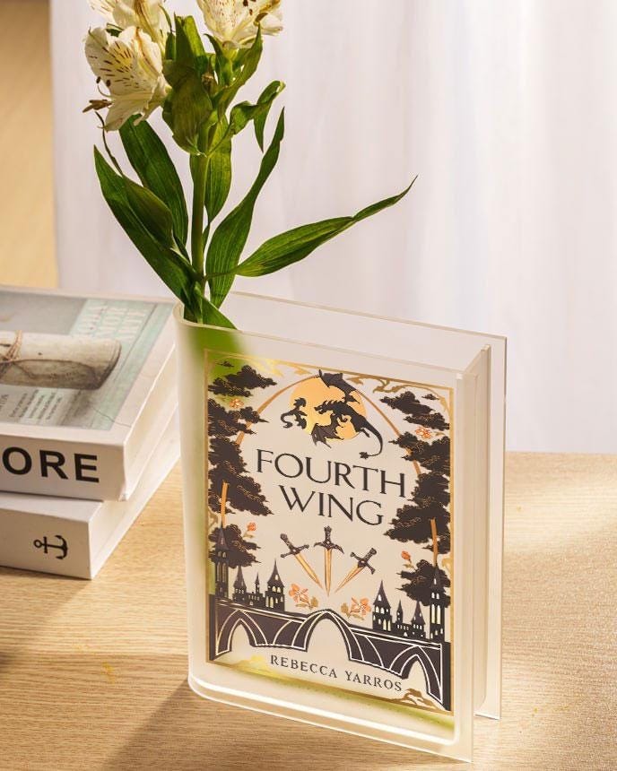 Fourth Wing Book Vase, Fantasy Book Shaped Vase, Rebecca Yarros Decor, Dragon Rider Vase, Acrylic Flower Vase, Romantasy Shelf Decor VLRBV16