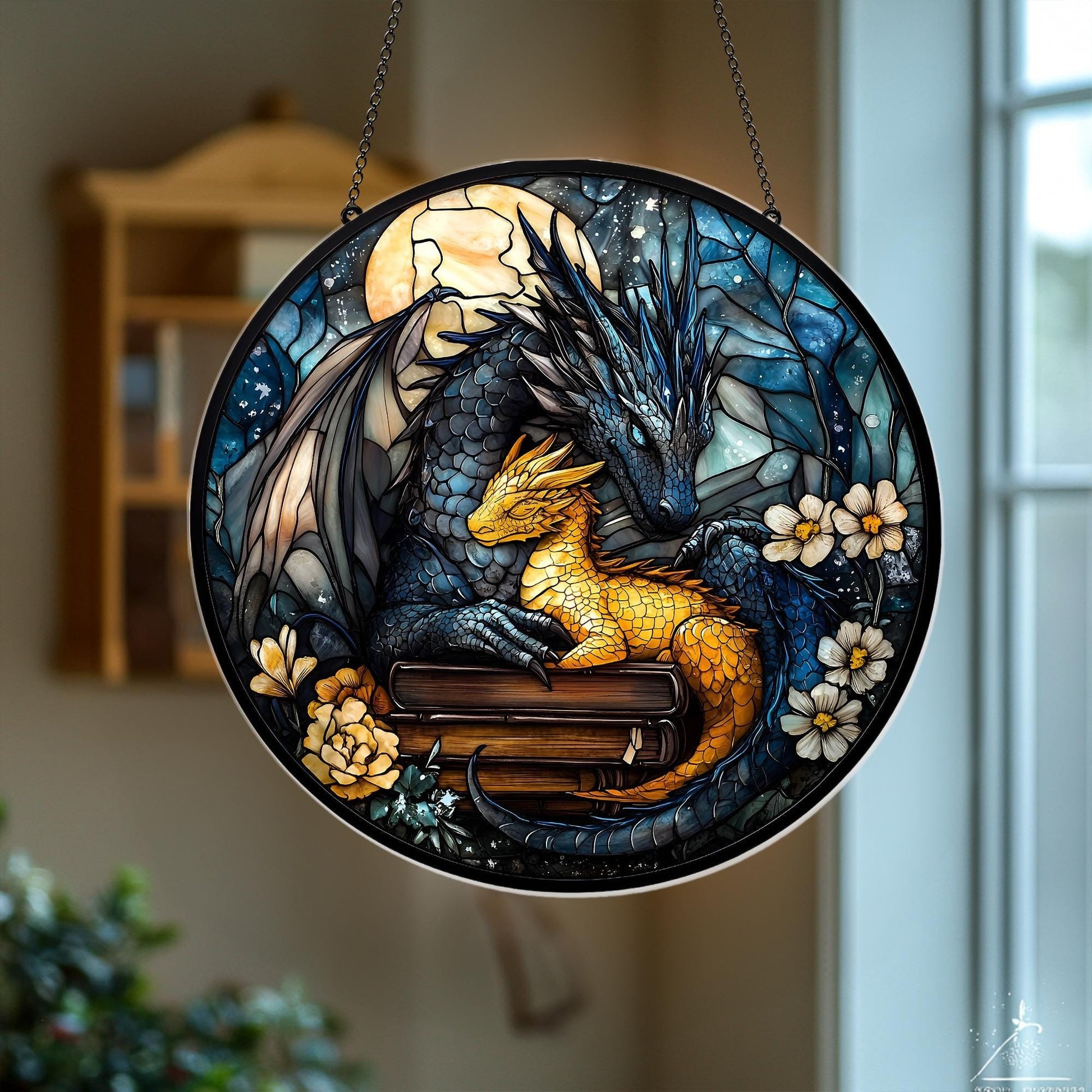 Fourth Wing Dragon Suncatcher Ornament, Tairn & Andarna Ornament for Readers, Book Lover Gift, Holiday Ornament, Onyx Storm Stained Glass SGVLR16