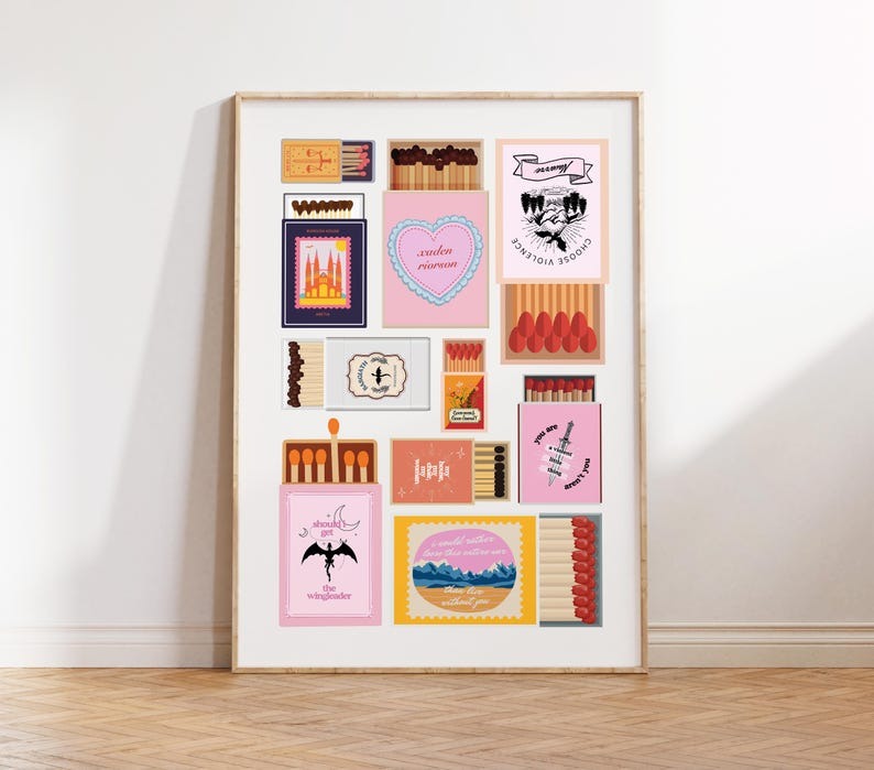 Fourth Wing Inspired Matchbox Style Print Gift Booktok Inspirational, Rebecca Yarros Minimalist Aesthetic Wall Art VLRP18