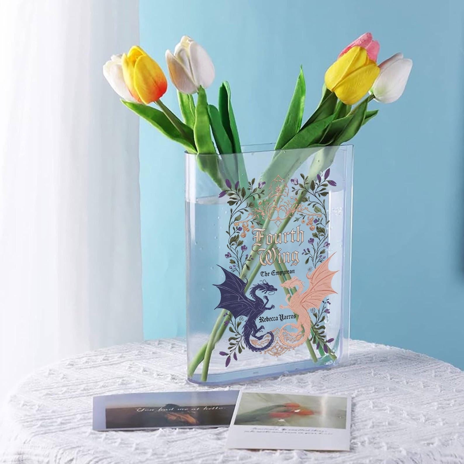 Dragon Fourth Wing Acrylic Book Vase, Empyrean Series Book Vase, Rebecca Yarros Vase, Iron Flame Book Vase, Wing Leader Vase, Basgiath Vase VLRBV17