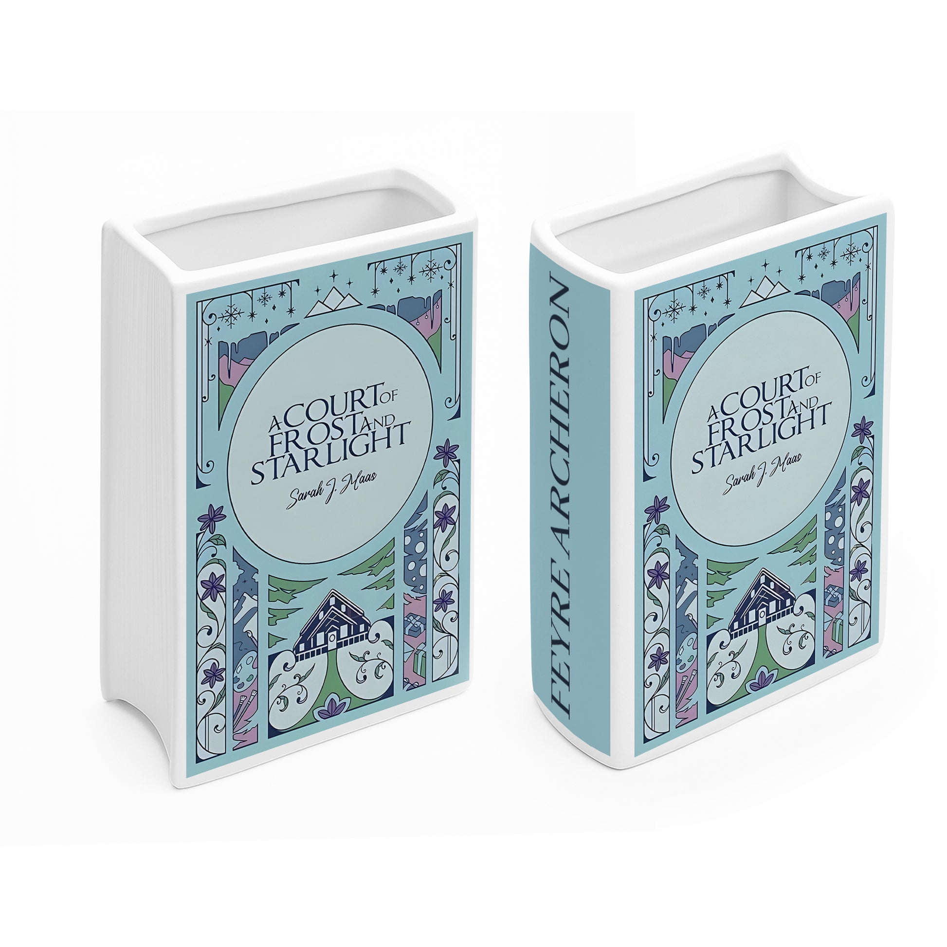 A Court of Frost and Starlight Ceramic Book Vase, Winter Fantasy Decor, Cozy Cabin Aesthetic Gift for ACOTAR Book Lovers CVVRL17
